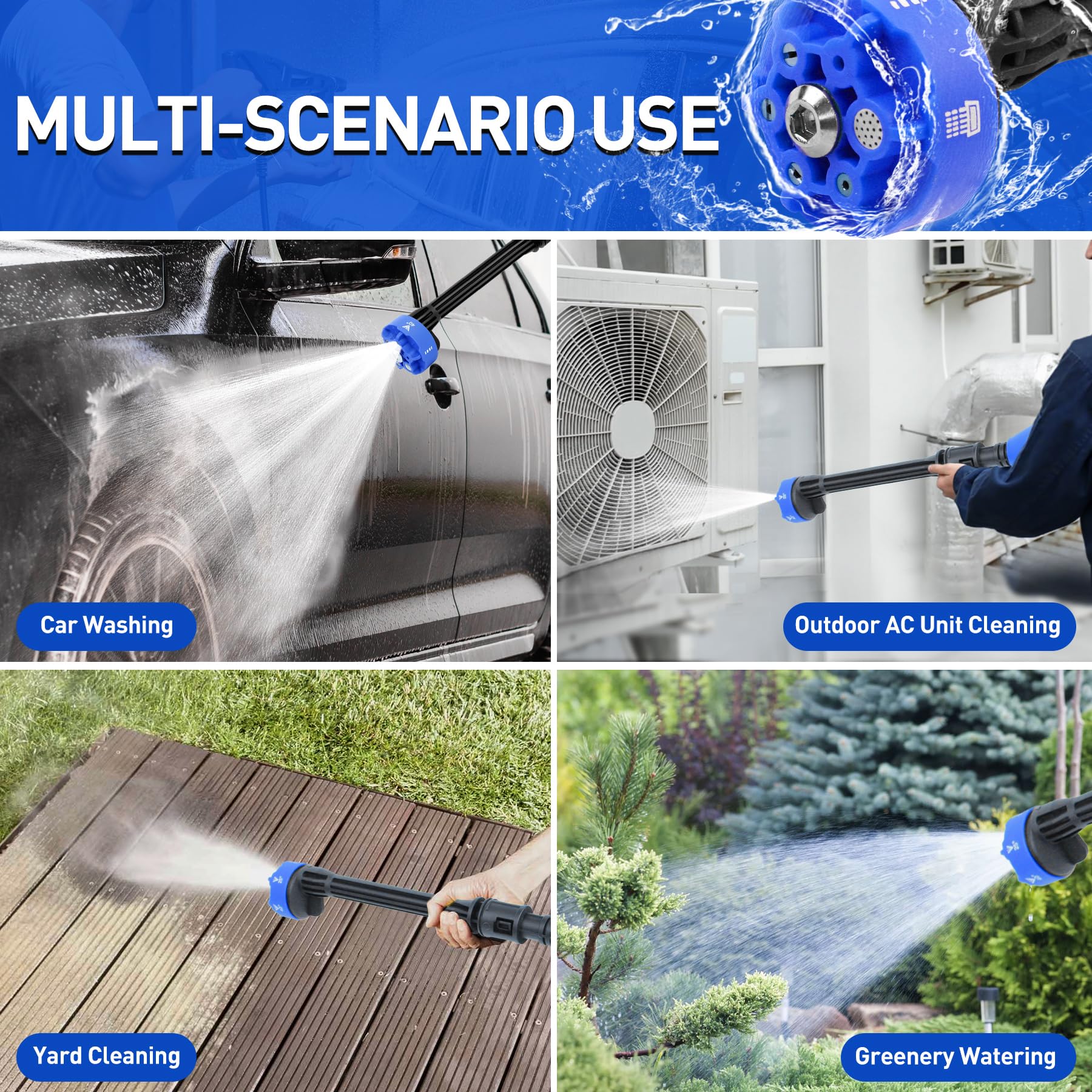 900PSI Cordless Pressure Washer - 15000mAh Battery Powered Portable Power Washer with 6-in-1 Adjustable Nozzle - High Pressure Washer Gun for Car Washing, Fence Cleaning, Deck Maintenance, Driveway & Patio Cleaning - Ideal for Outdoor Home & Vehicle Cleaning Tasks