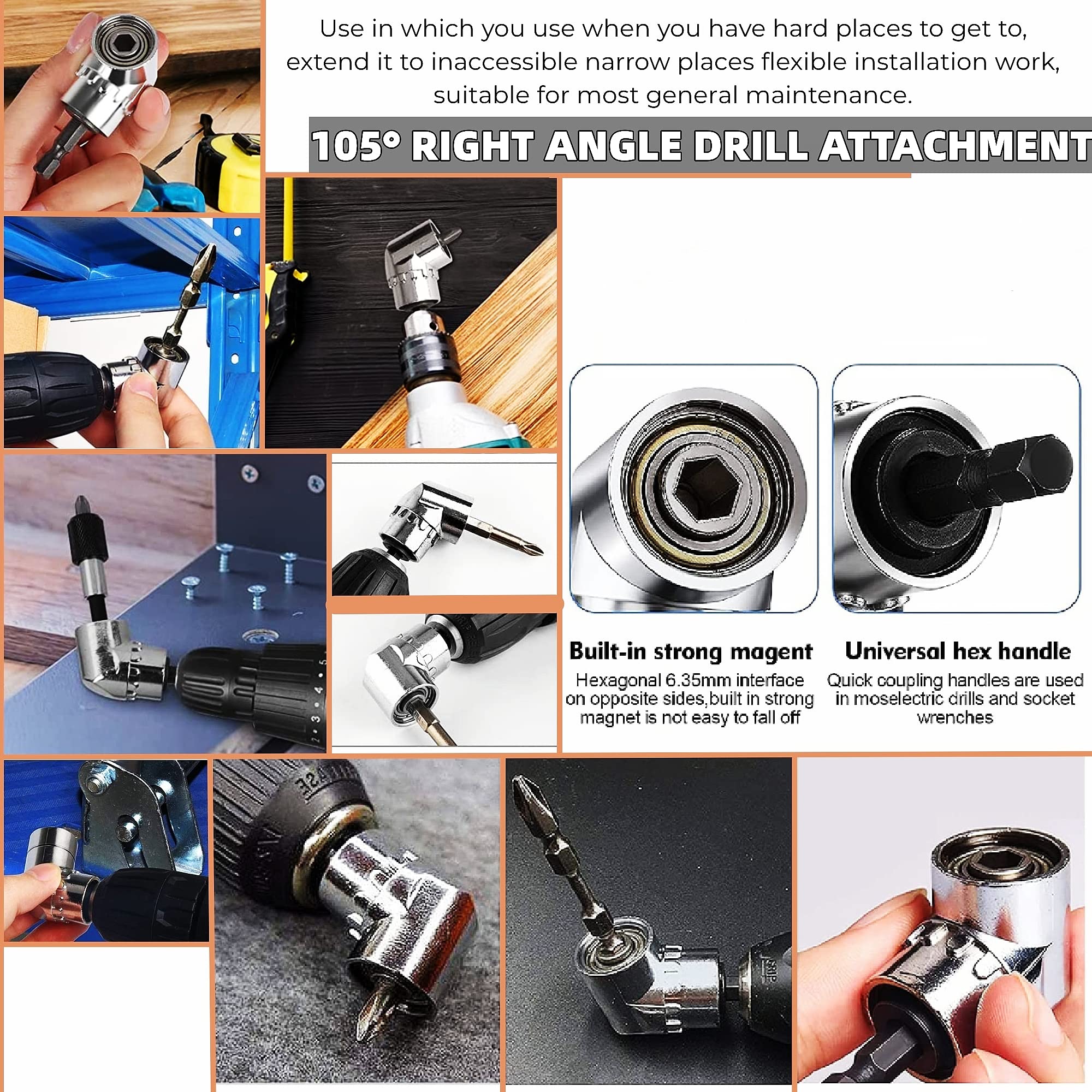 31Pcs Flexible Drill Bit Extension Set with 105° Right Angle Attachment - 1/4