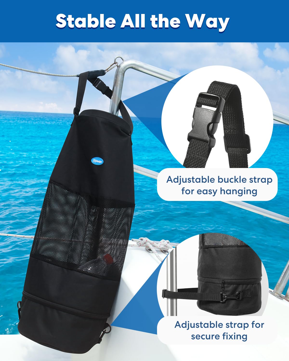Portable Marine Trash Can with Bottom Zipper for Easy Cleaning | Collapsible Boat Garbage Bag | Reusable & Durable | Perfect for Fishing, Boating & RV Trips