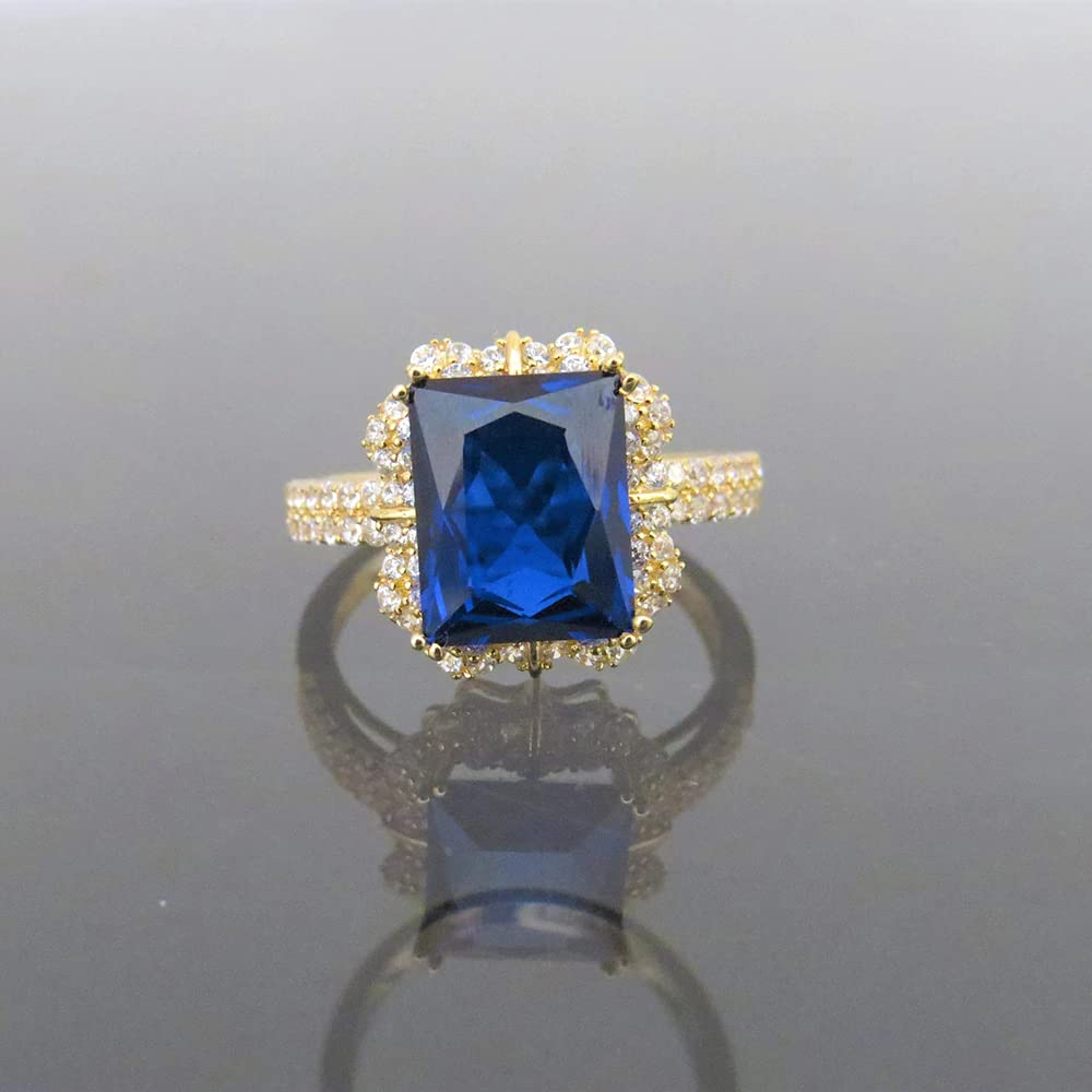 BeBold 2 Carat Radiant Cut Lab-Created Blue Sapphire Engagement Ring for Women - 14K Yellow Gold Plated Solitaire Ring - Perfect for Proposals, Anniversaries & Special Occasions