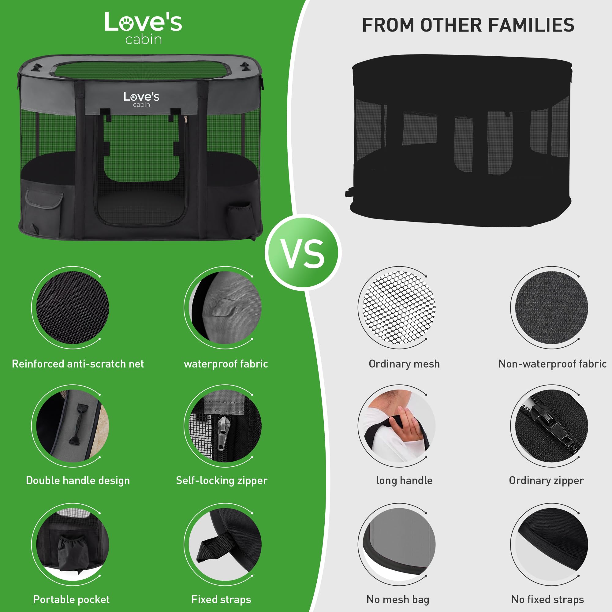 Love's Cabin Portable Pet Playpen for Small Dogs & Cats - Indoor/Outdoor Foldable Puppy Tent with Carrying Case (Grey, Size S) | Perfect for Travel, Camping & Home Use