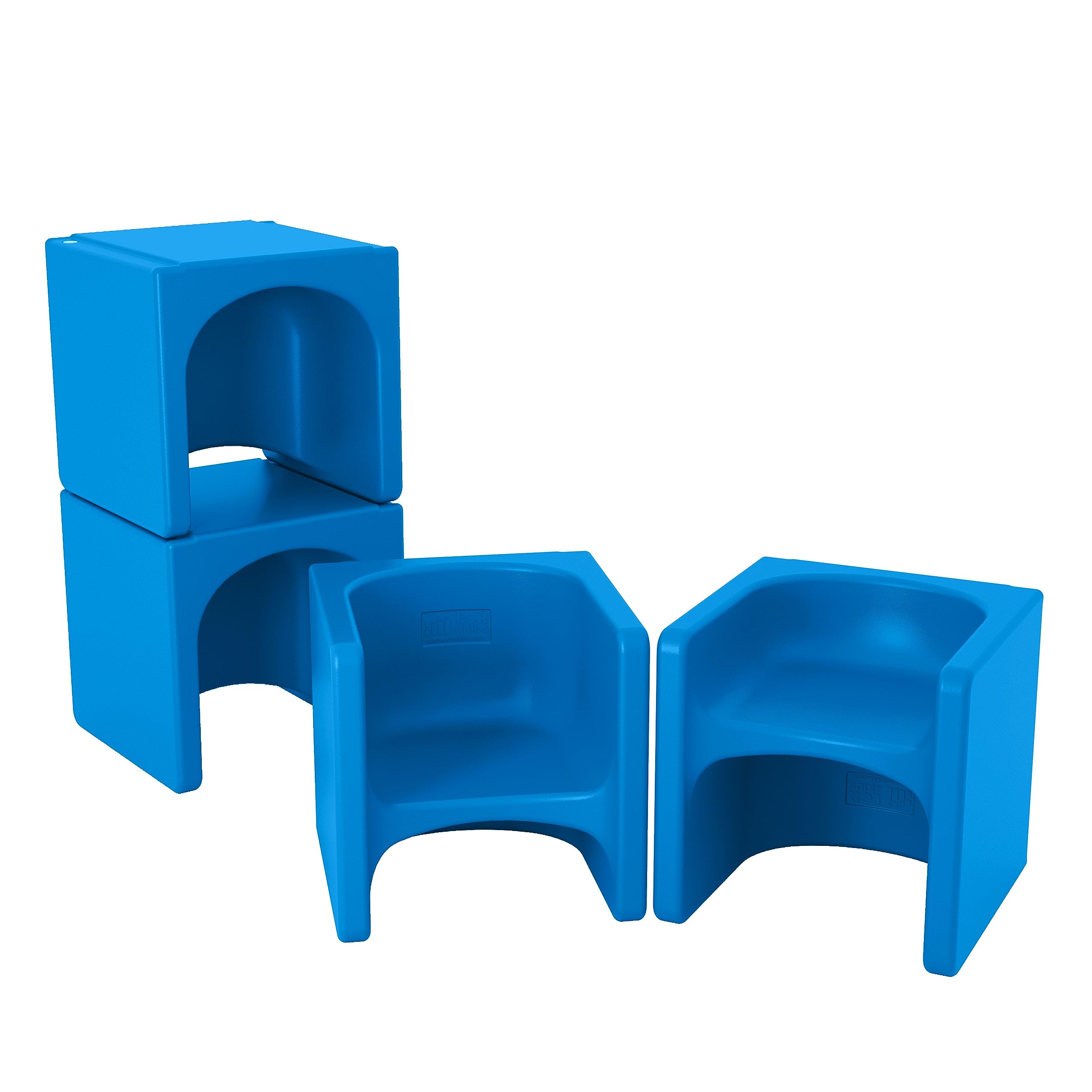 ECR4Kids Tri-Me 3-in-1 Cube Chair Set - Blue Kids Furniture for Classroom, Playroom & Bedroom - 4-Piece Multi-Functional Seating & Storage Solution for Toddlers & Children