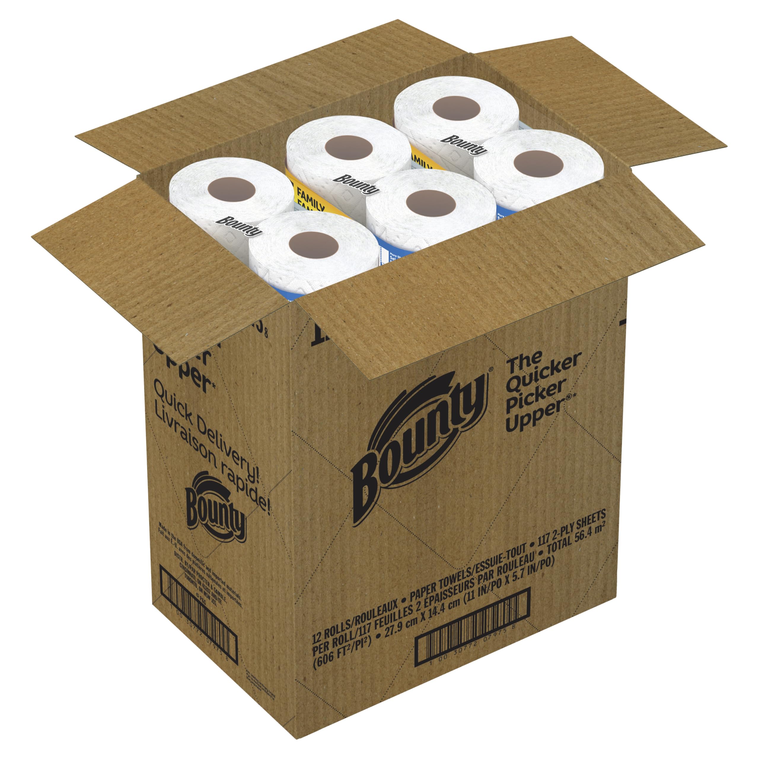 Bounty Quick-Size Paper Towels | White | 12 Family Rolls (30 Regular Rolls) | Ultra Absorbent for Kitchen, Spills & Cleaning