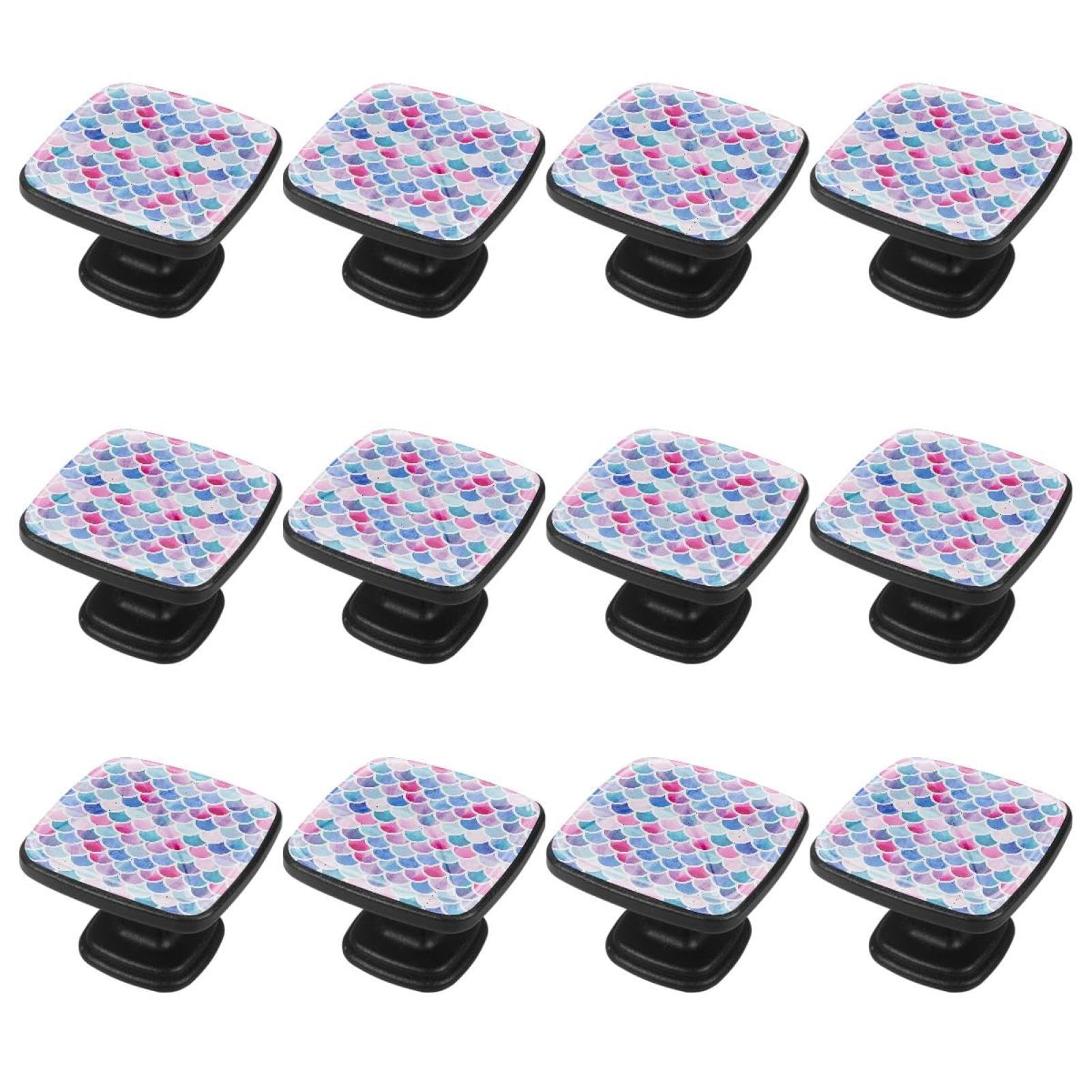 12Pcs Colorful Fish Scale Cabinet Handles & Drawer Knobs - Vintage Dresser Hardware for Kitchen, Bathroom & Furniture Upgrade