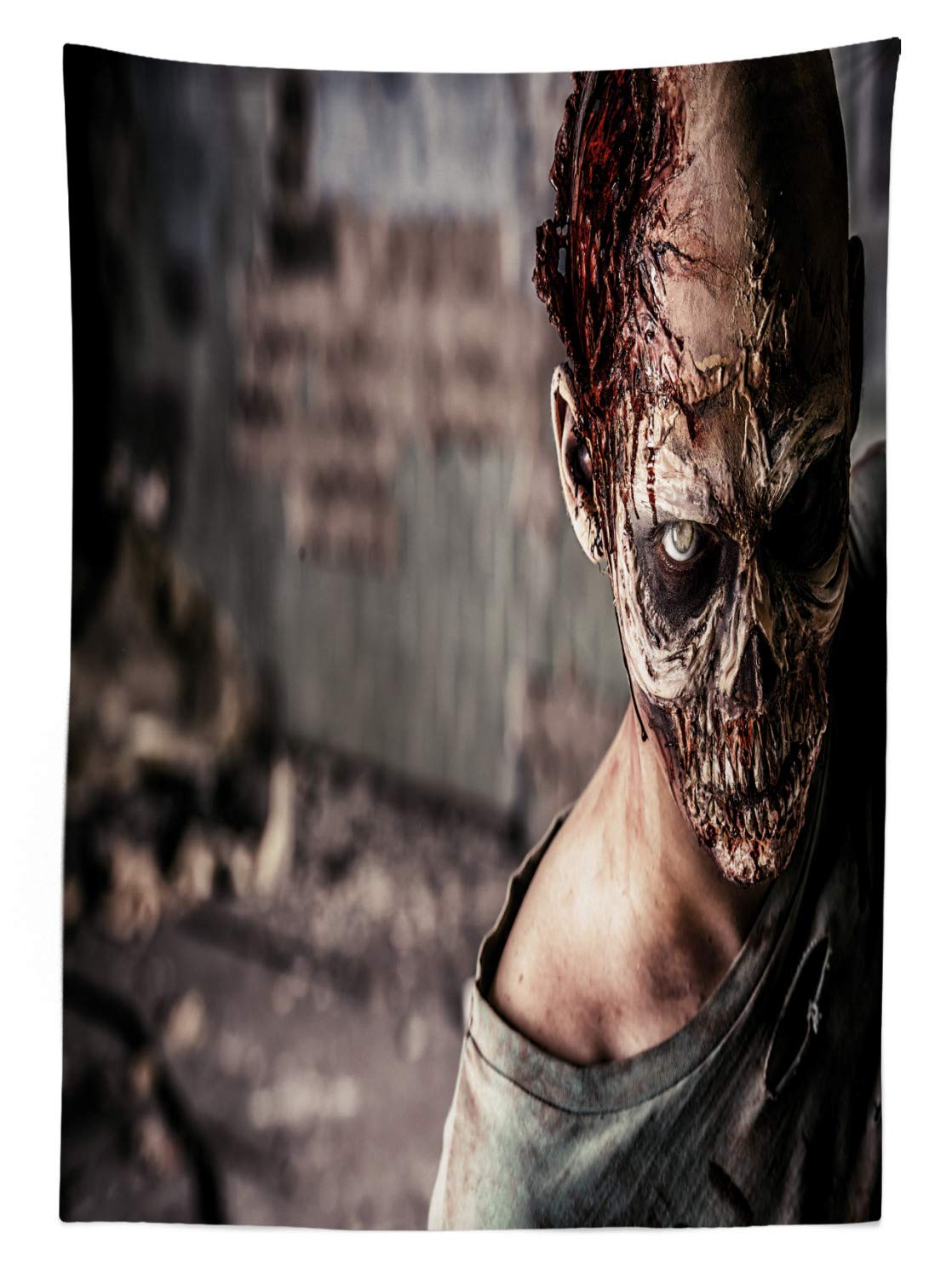 Ambesonne Halloween Zombie Tablecloth - Scary Horror House Design with Creepy Undead Characters - Waterproof Washable Picnic Table Cover 58x104 Inches - Perfect for Outdoor Parties, Spooky Decor & Halloween Celebrations