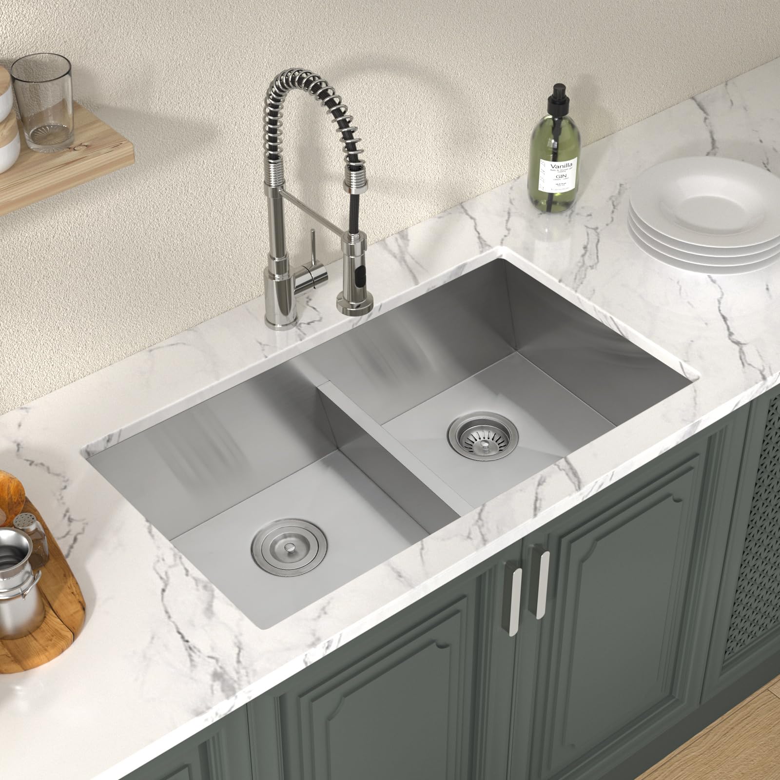 Lordear 32 Inch Undermount Double Bowl Kitchen Sink - 16 Gauge Stainless Steel with Smart Low Divider, 32x19 Inch Double Basin (50/50) - Perfect for Modern Kitchens, Dishwashing & Food Prep