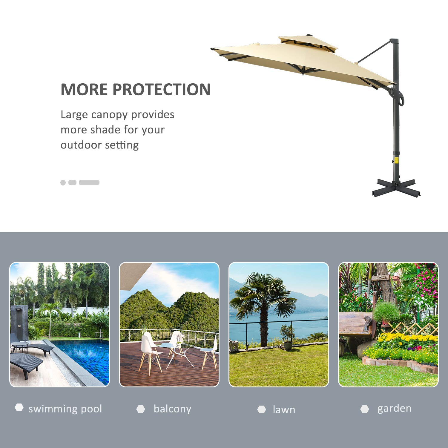 Outsunny 10ft Offset Patio Umbrella - Hanging Cantilever Outdoor Umbrella with 360° Rotation & Tilt, Square Aluminum Cross Base - Perfect for Poolside, Backyard, Deck & Garden Relaxation