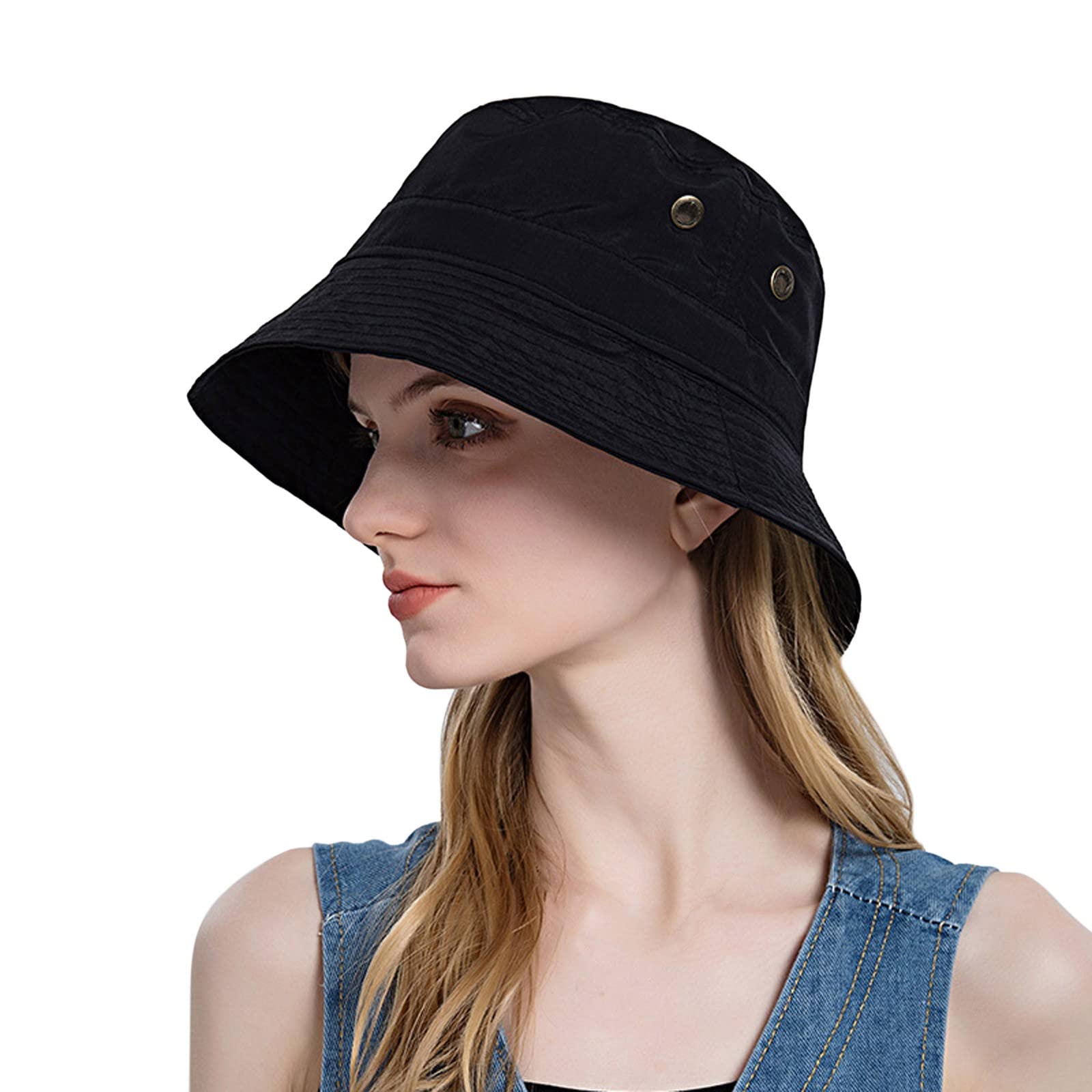 Stylish Plain Bucket Hats for Women & Girls - Wide Brim Sun Protection Adjustable Summer Beach Hat - Perfect for Outdoor Activities, Vacations, and UV Protection