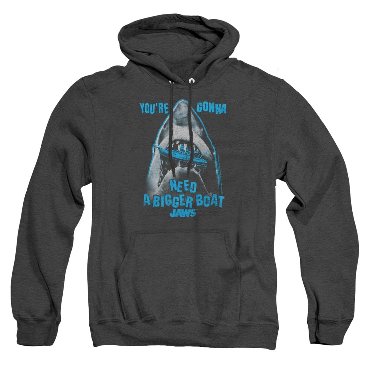 Jaws Boat in Mouth Unisex Adult Pullover Hoodie - Heather Grey - Comfortable & Stylish for Casual Wear, Outdoor Activities & Movie Nights