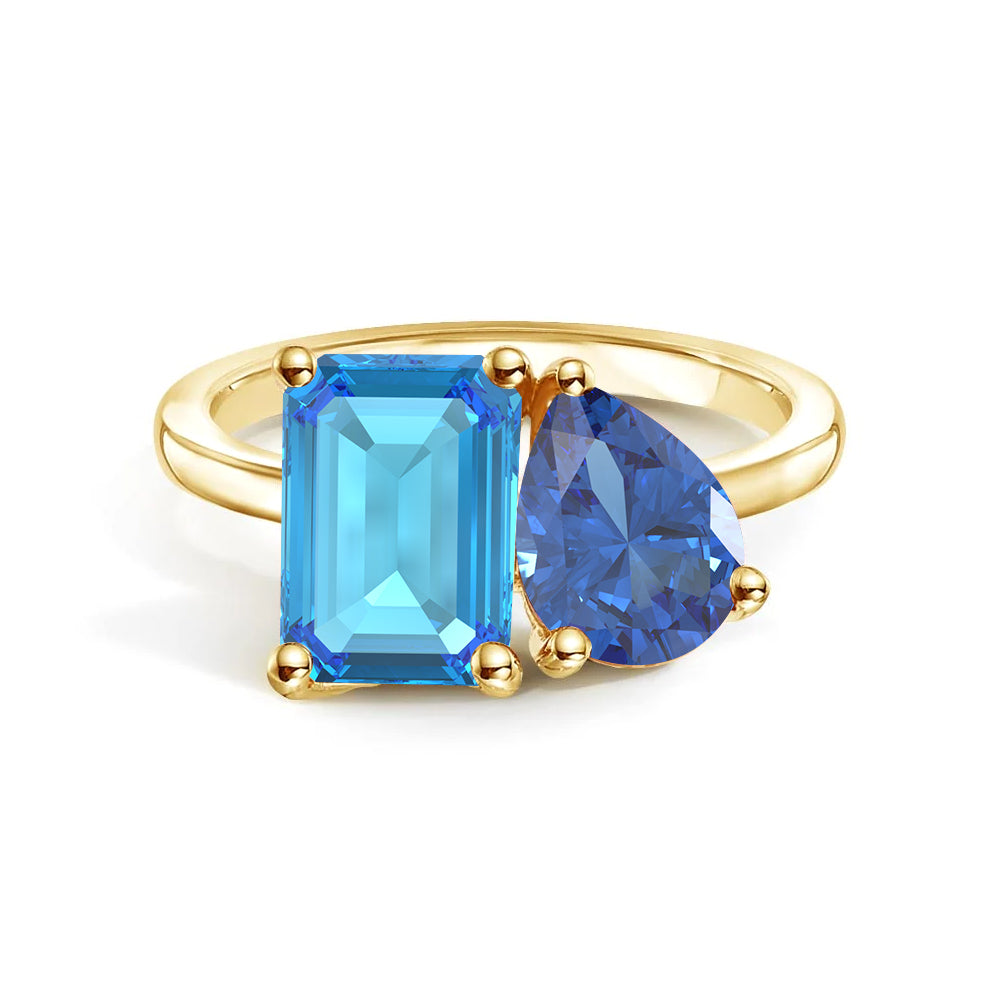 Personalized Toi et Moi Blue Topaz Birthstone Ring for Women - Custom Anniversary Jewelry Gift for Her - Perfect for Valentine's Day, Engagement & Romantic Occasions