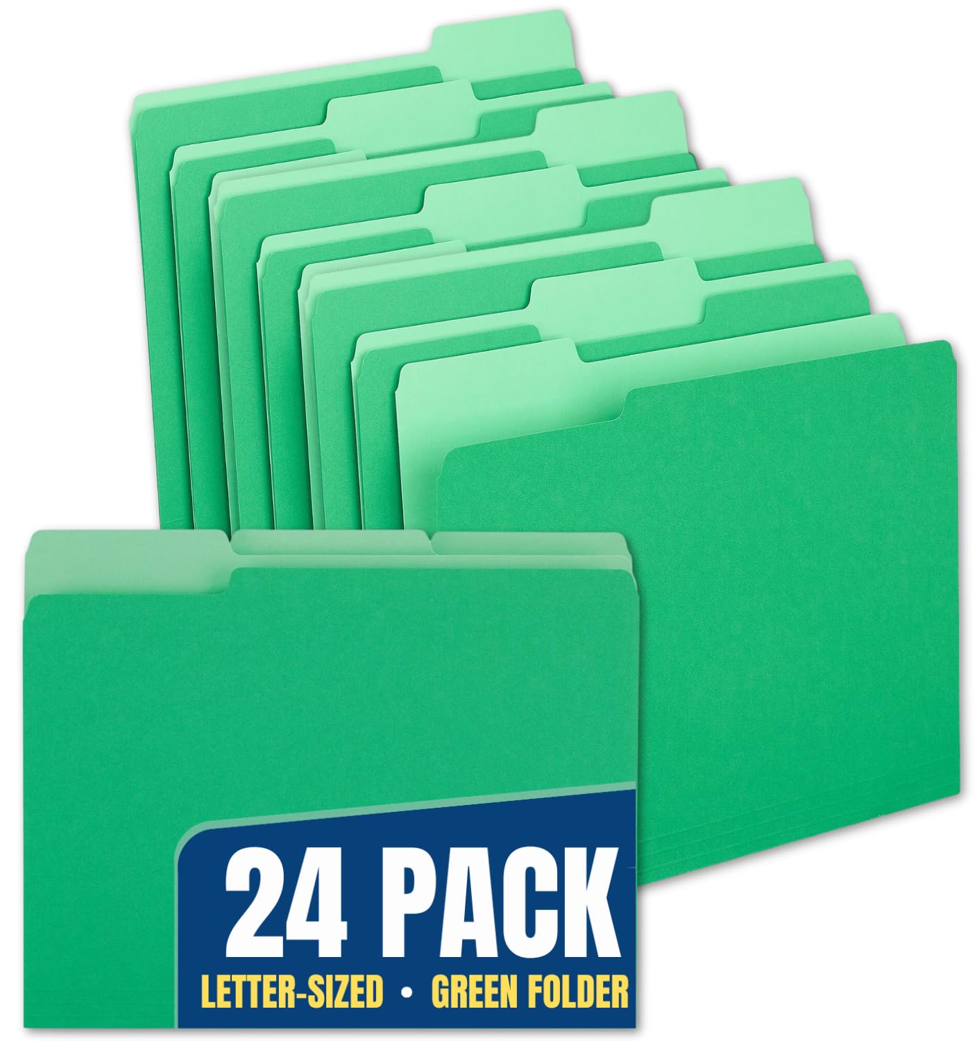 1InTheOffice Green File Folders - 3-Tab Letter Size Top-Tab Folders, 24-Pack - Perfect for Office Organization, Document Filing & Home Office Storage