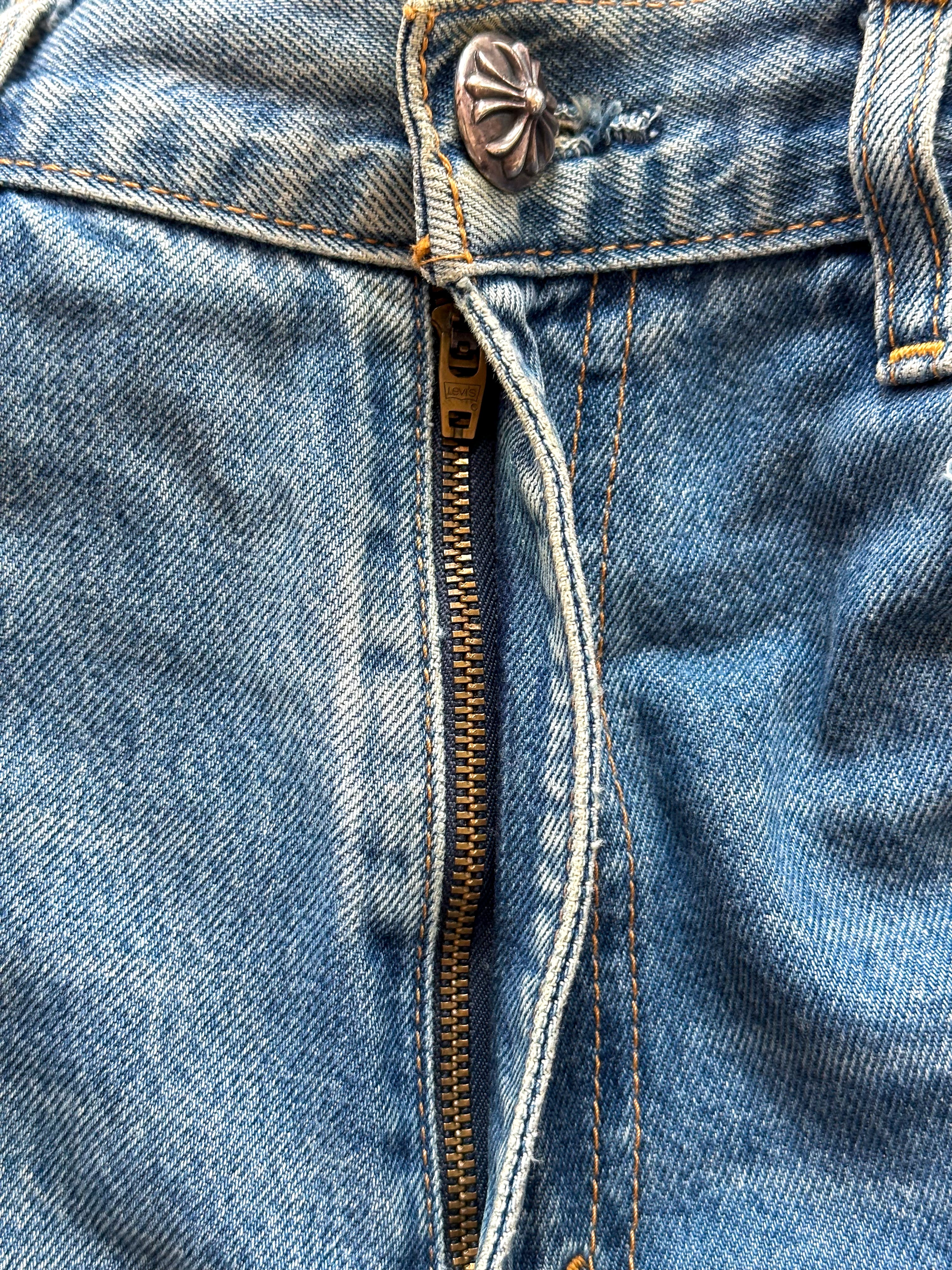 Chrome Hearts x Levi's Blue & Black Cross Patch Denim Jeans for Men - Stylish Vintage Streetwear for Casual Outfits and Night Out