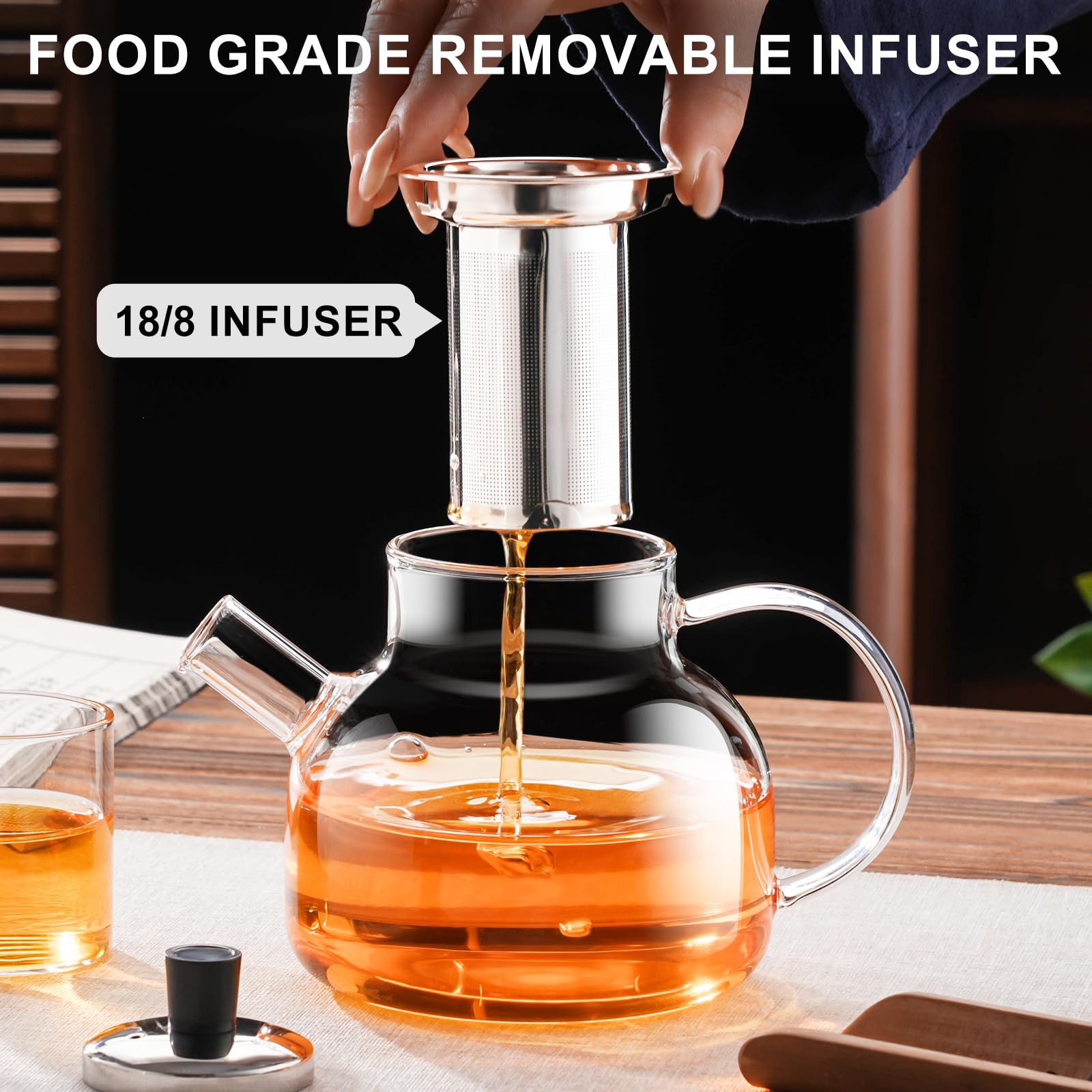 Premium Borosilicate Glass Teapot with Removable Stainless Steel Infuser - 20oz/600ml Stovetop Safe Tea Kettle for Blooming & Loose Leaf Tea - Perfect Gift for Tea Lovers - Ideal for Home, Office & Tea Ceremonies