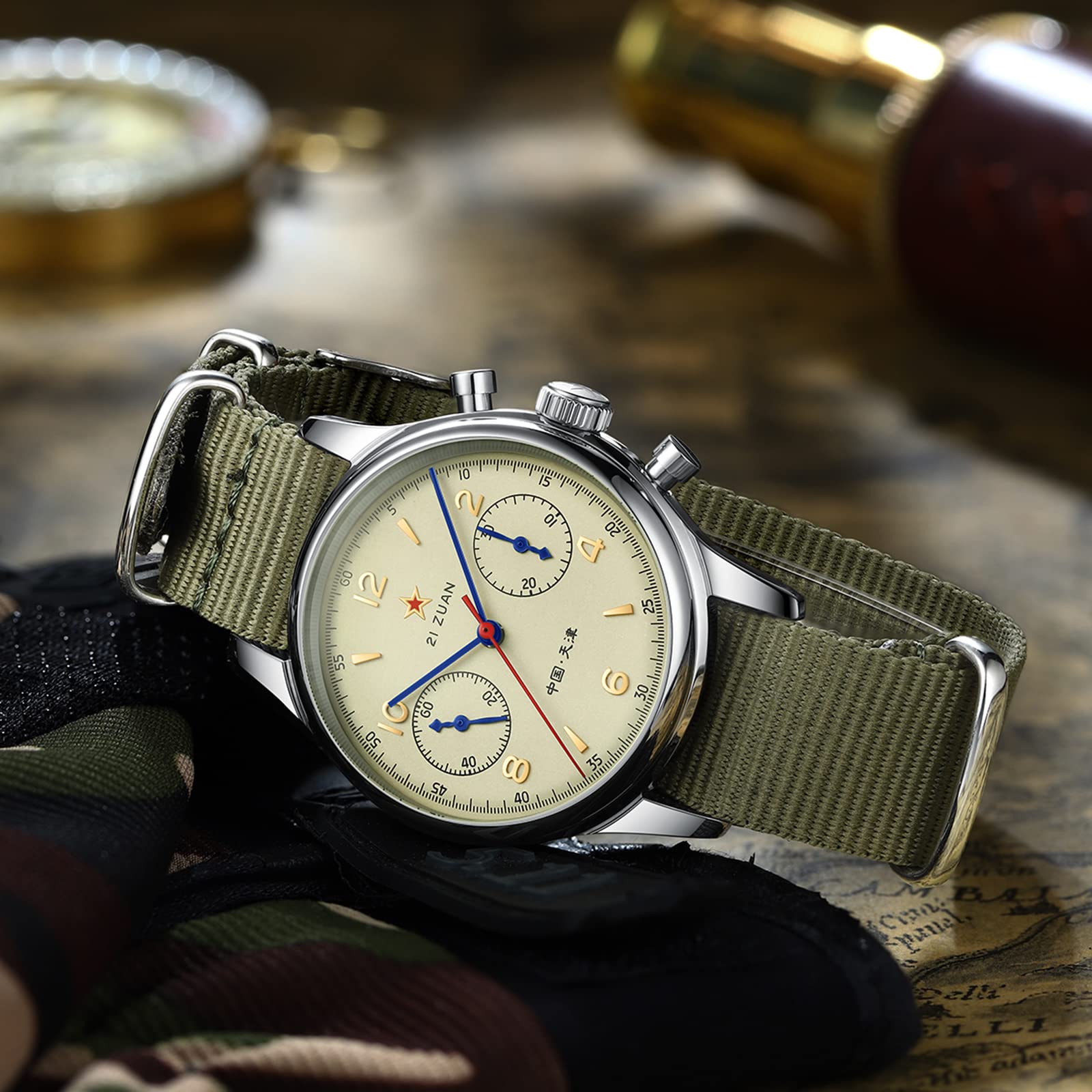 AESOP Chronograph Mechanical Men's Watch with ST1901 1963 Movement - Manual Wind Analog Wristwatch, Stainless Steel Case, Sapphire Crystal, Waterproof & Luminous - Perfect for Pilot, Military, and Casual Wear
