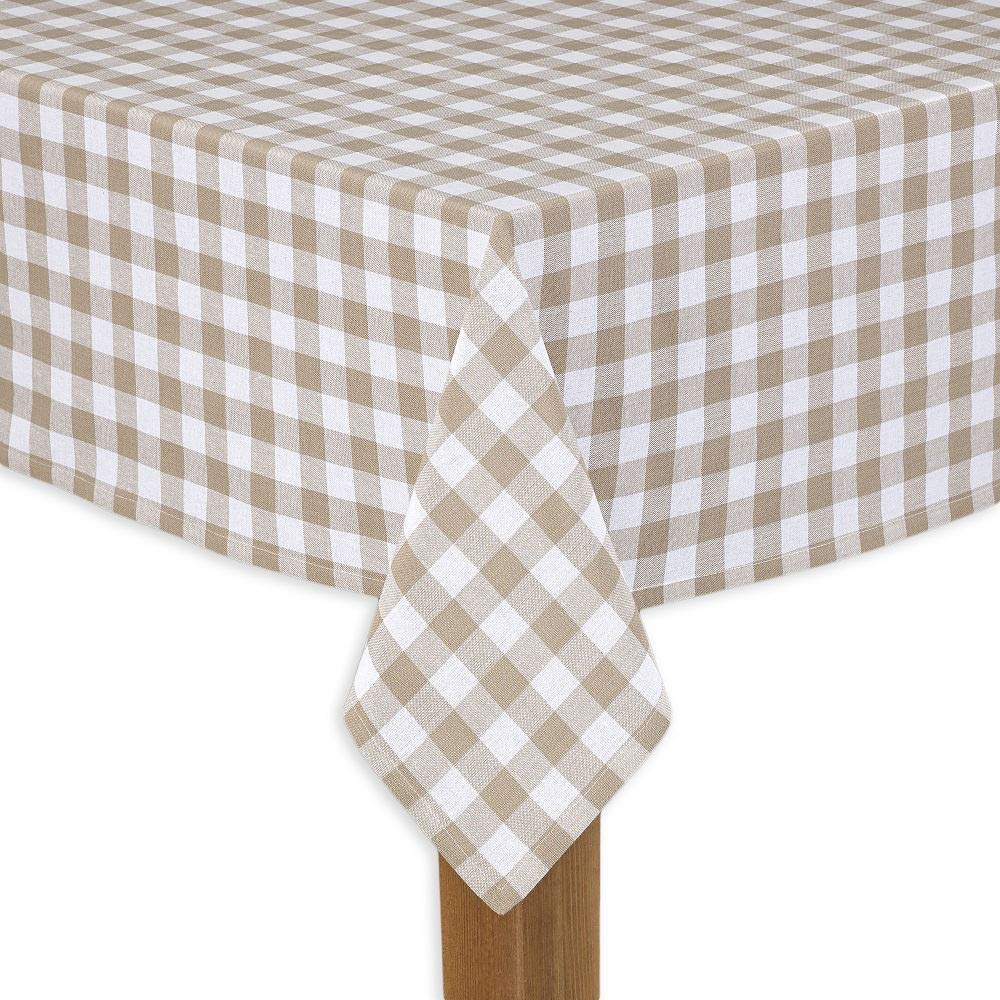 Lintex Buffalo Check 60x84 Inch Sand 100% Cotton Tablecloth - Perfect for Dining Tables, Picnics, and Holiday Decorations