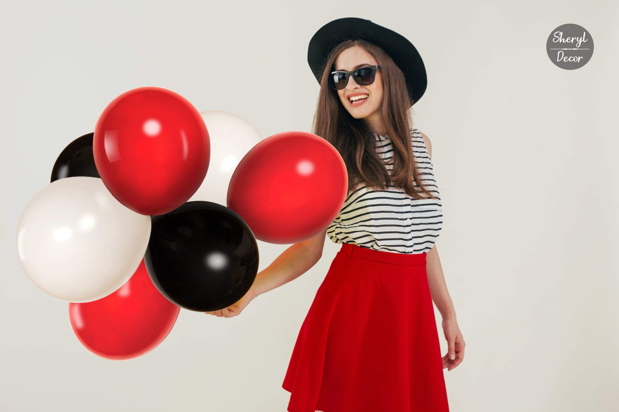 100 Red Black & White Balloons - Party Decorations Pack for Deadpool Birthday, Lumberjack Baby Shower, Graduation, Pirate, Ladybug, Race Car & Poker Themes | Small & Large Balloons for Indoor/Outdoor Decor, Photo Backdrops & Celebration Events