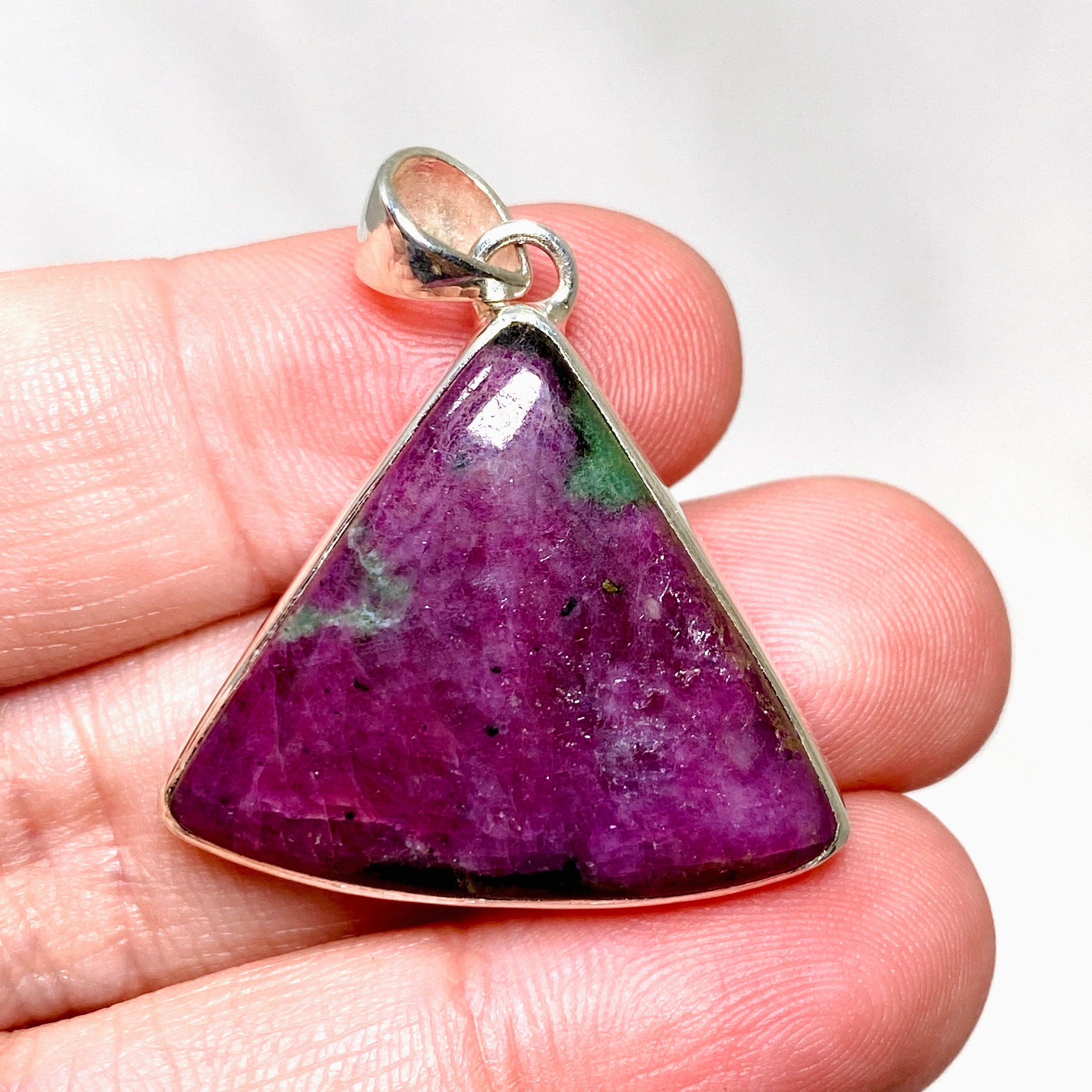 Natural Ruby in Zoisite Triangle Pendant Necklace - KPGJ4505 | Healing Crystal Jewelry for Meditation & Energy Balancing