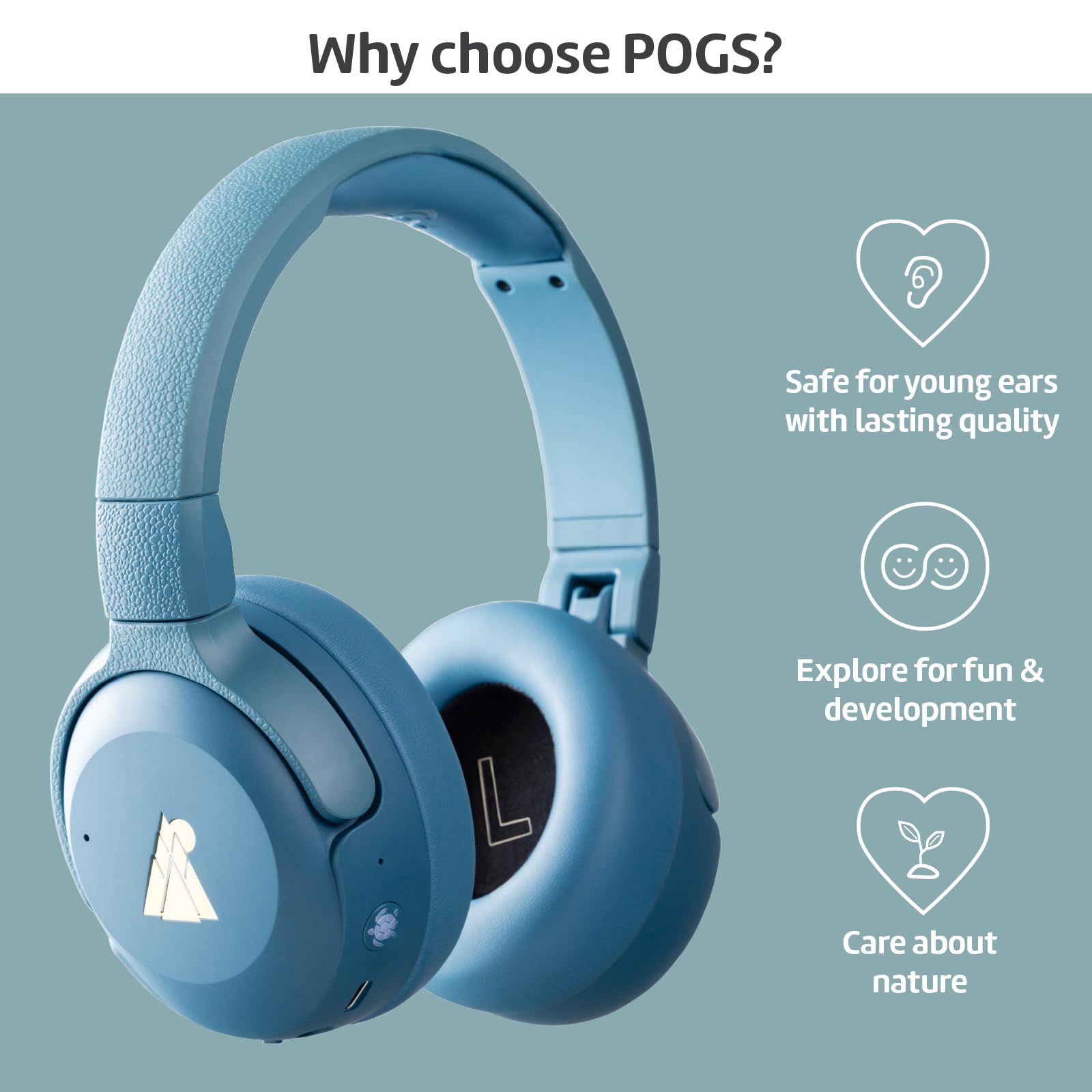 POGS Wireless Over-Ear Noise Cancelling Headphones with 85dB Volume Limit - Adjustable, Durable Design with Built-in Mic & Music Sharing - Turtle Blue | Perfect for Travel, Work & Gaming