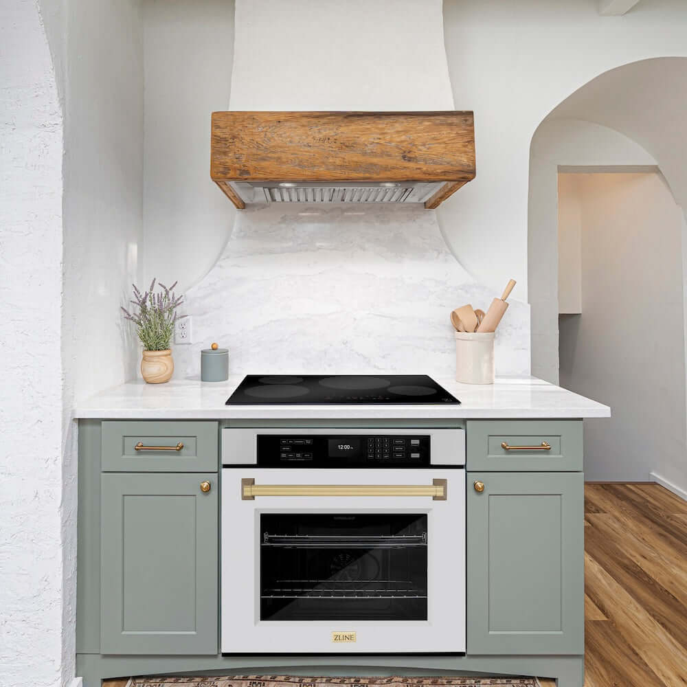 ZLINE Autograph Edition 30-inch Professional True Convection Single Wall Oven with Air Fry & Self-Clean - Stainless Steel with White Matte Door & Champagne Bronze Handle (WASZ WM 30 CB) - Perfect for Modern Kitchens, Baking, Roasting & Air Frying
