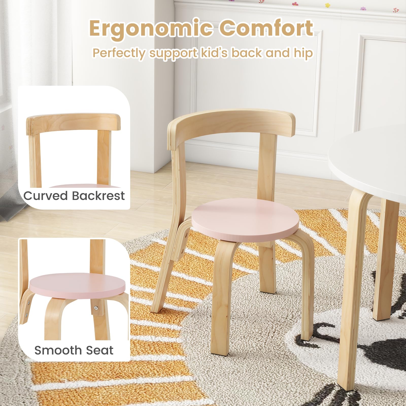 **HONEY JOY Kids Table and Chair Set - 5-Piece Bentwood Toddler Round Table with 4 Chairs for Crafts, Art, Building Blocks | Perfect for Daycare, Kindergarten, Playroom & Home Learning Activities**