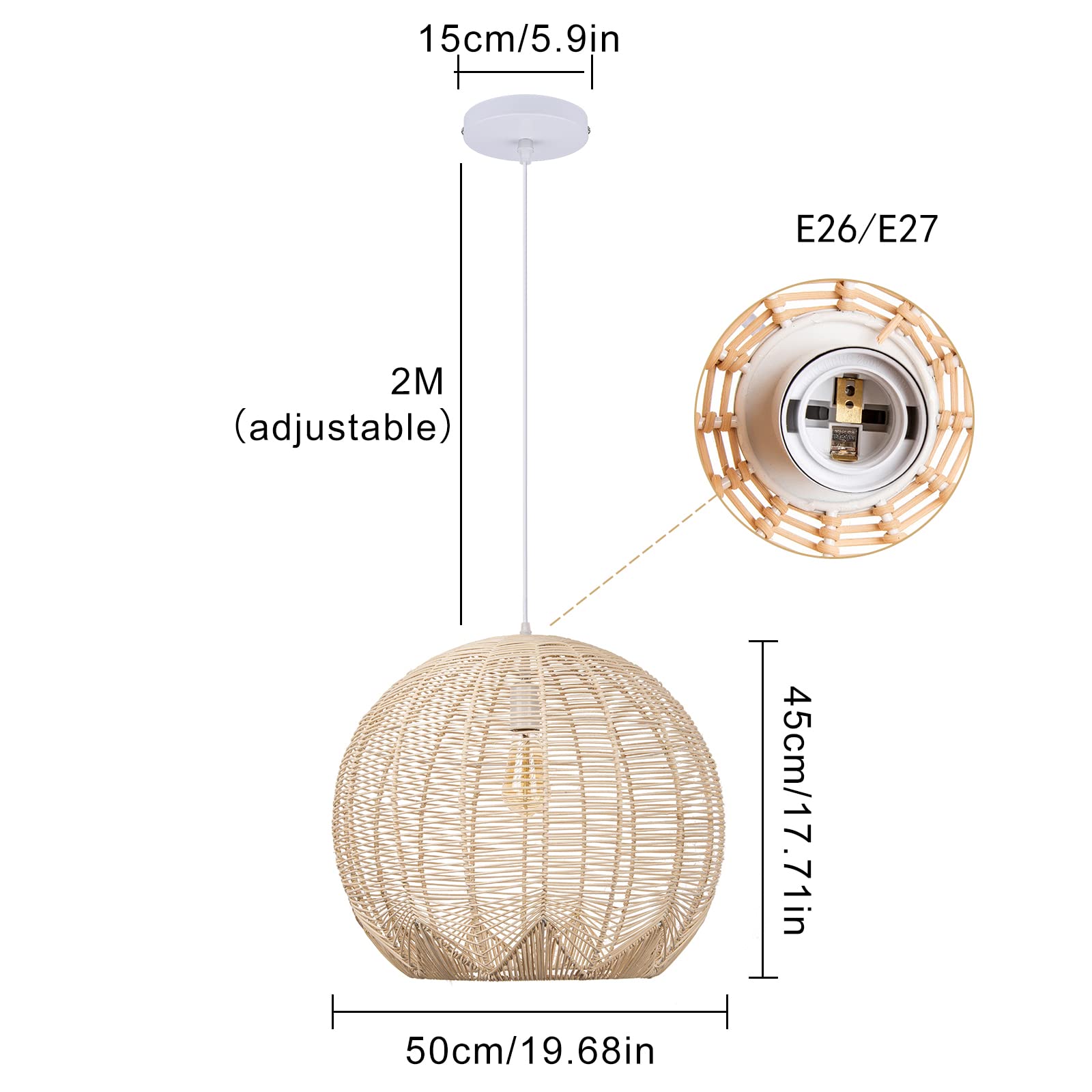 WalmHomie Handwoven Rattan Pendant Light - Natural Wicker Chandelier for Kitchen Island, Dining Room & Coffee Bar | Boho Ceiling Hanging Fixture for Farmhouse & Modern Decor