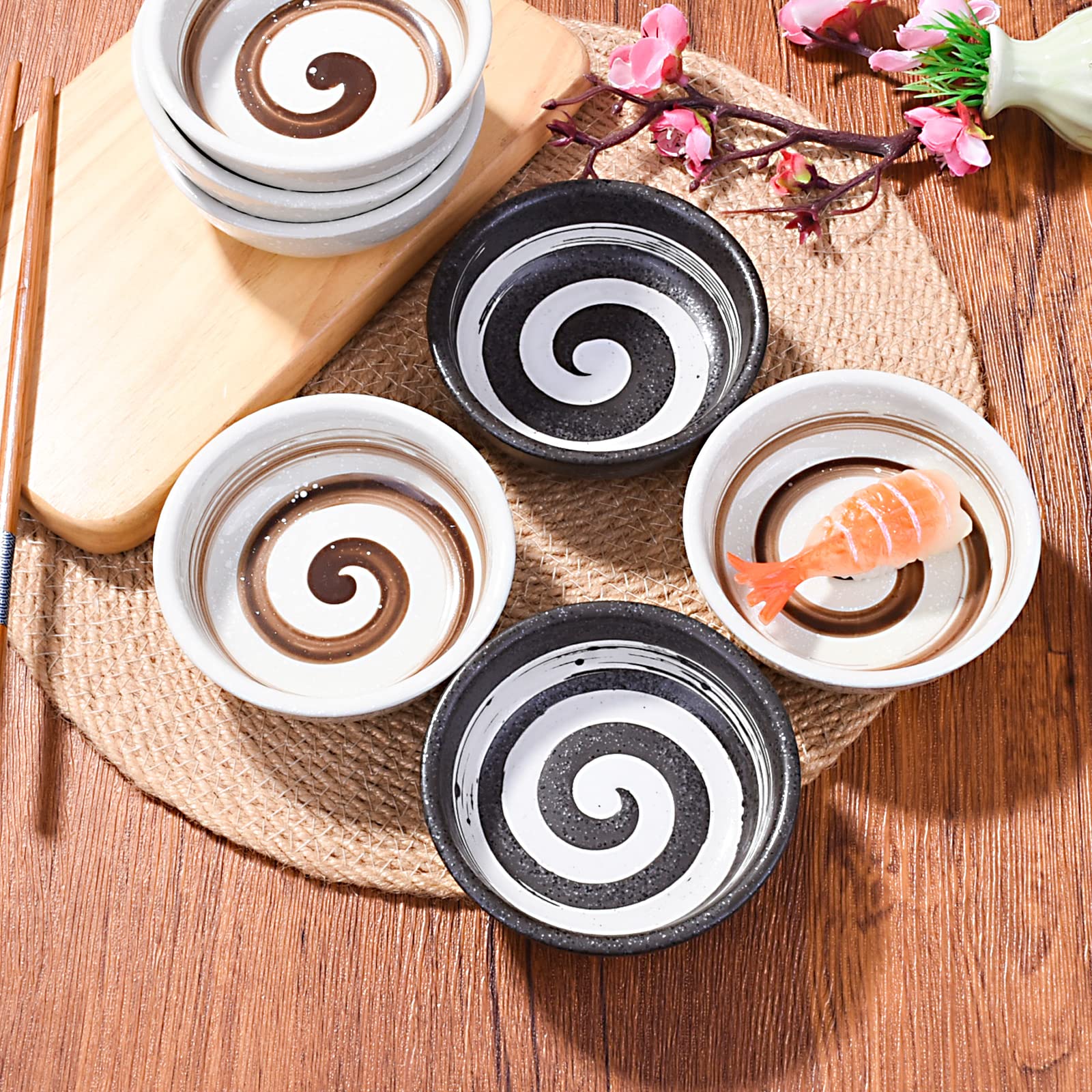 Premium Japanese Porcelain Side Dish Bowls - 3.7 Inch Ceramic Dipping Sauce Bowls Set of 6 (Black) - Perfect for Sushi, Appetizers, Seasoning, and Party Serving - Elegant Small Dishes for Soy Sauce, Wasabi, and Condiments