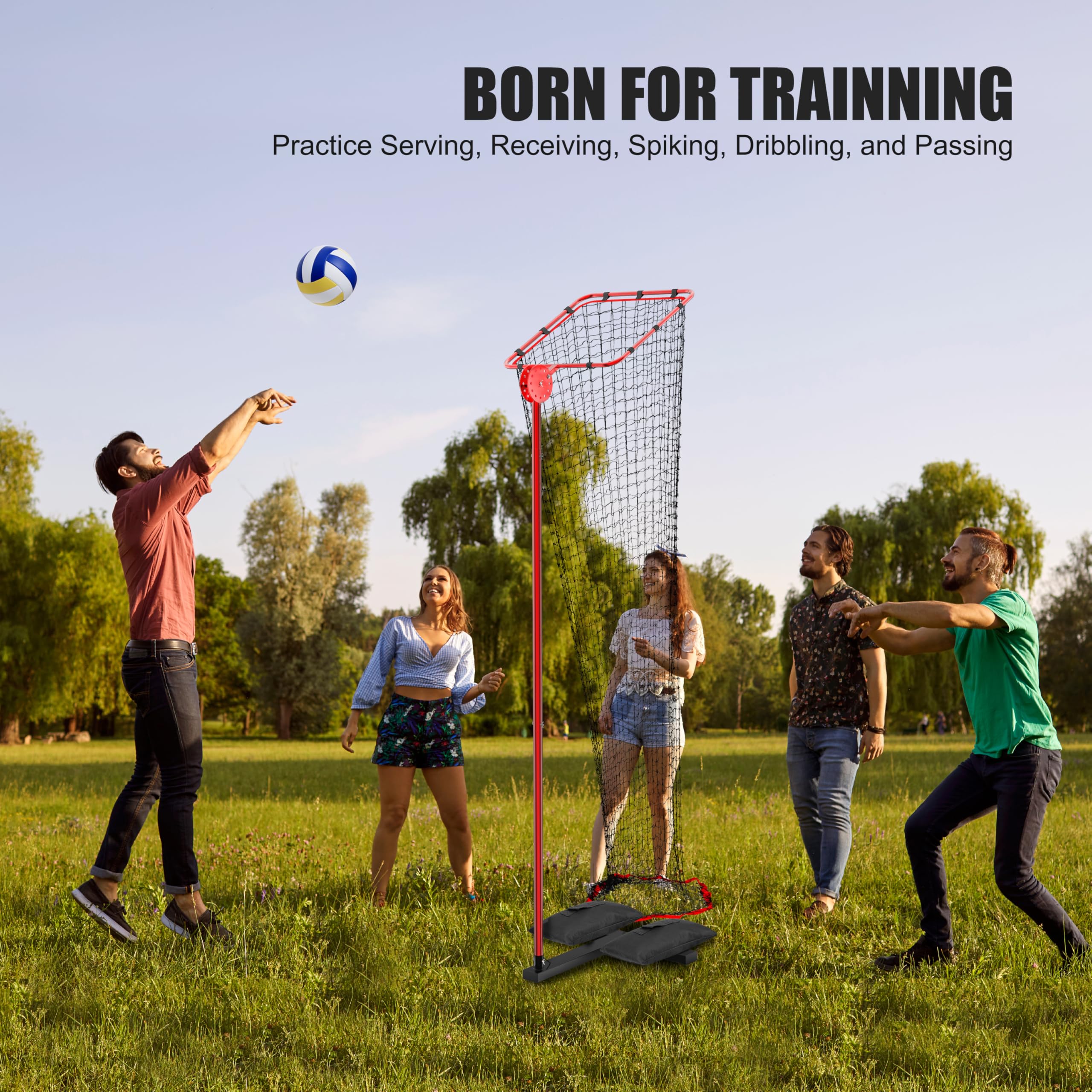 **Adjustable Volleyball Training Setter Net with Portable Cart & Wheels - 5 Height Options & 10 Angle Hoop - Perfect for Indoor & Outdoor Volleyball Practice, Team Drills & Solo Training**