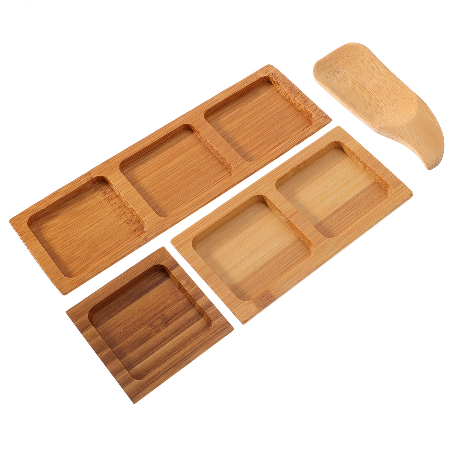 Cabilock 4-Piece Bamboo Seasoning Dish Set - Small Soy Sauce Bowls & Wooden Spoons for Sushi, Dumplings, Ramen - Eco-Friendly Tableware for Asian Cuisine & Home Dining