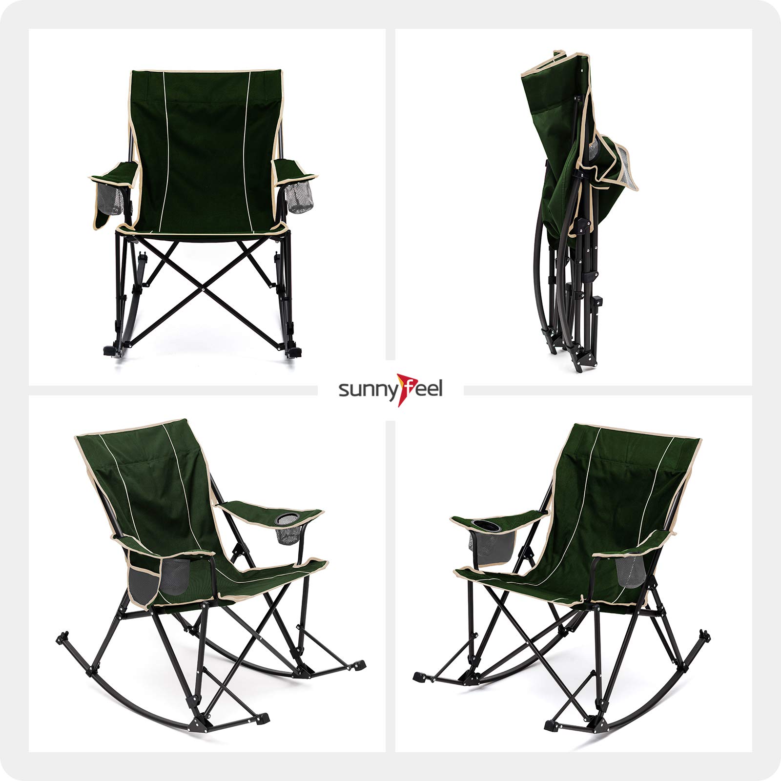 **SUNNYFEEL 2-Pack Oversized Folding Rocking Camping Chairs with Storage Pocket & Carry Bag – Heavy Duty Portable Lawn Chairs for Outdoor, Picnic, Beach, Patio, Lounge, and Camping**