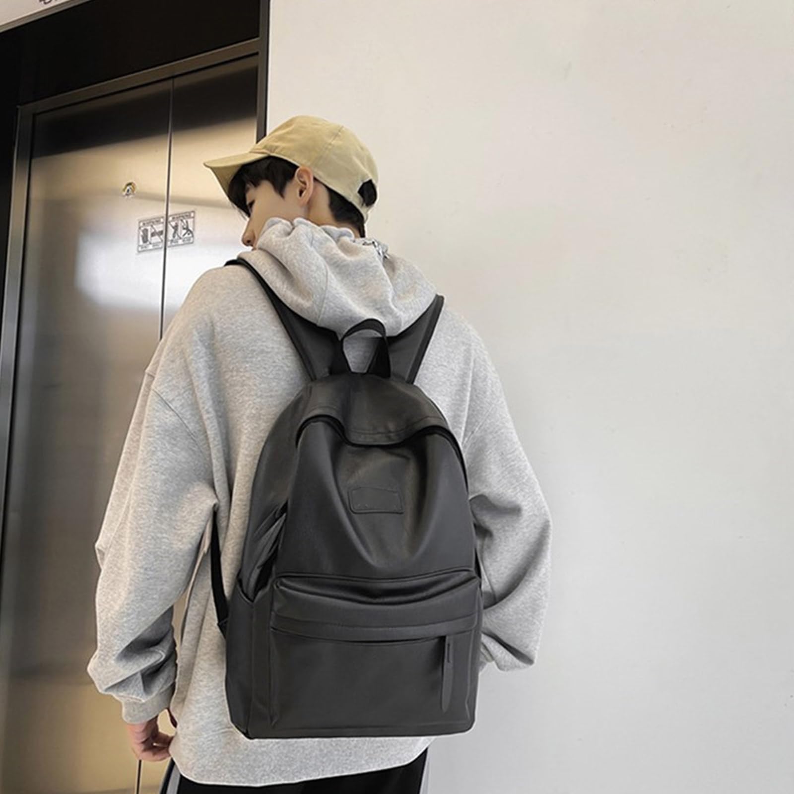 Korean Style PU Leather Backpack for Women & Men - Large Capacity Student School Backpack, Travel Backpack for College, Work & Daily Commute