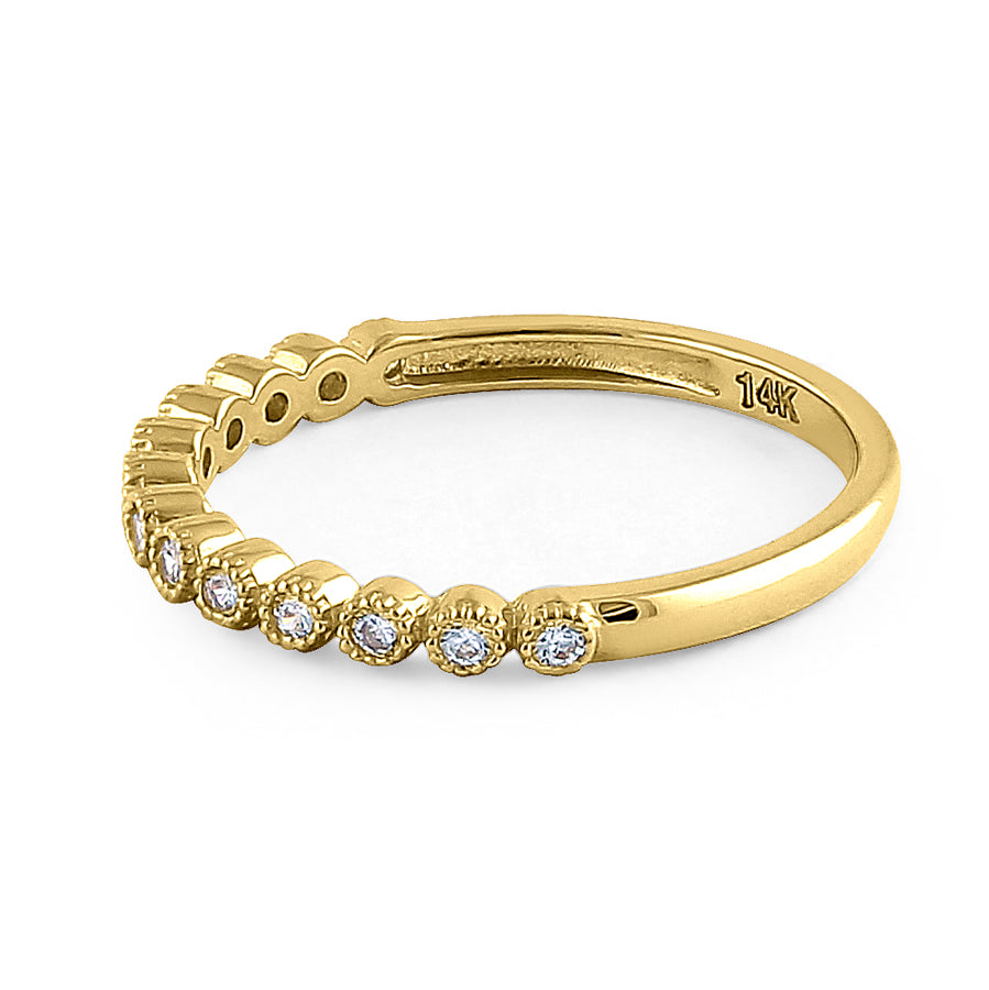 14K Solid Yellow Gold Single Row Round Cut Cubic Zirconia Ring for Women - Elegant Wedding, Engagement, Anniversary Gift for Her