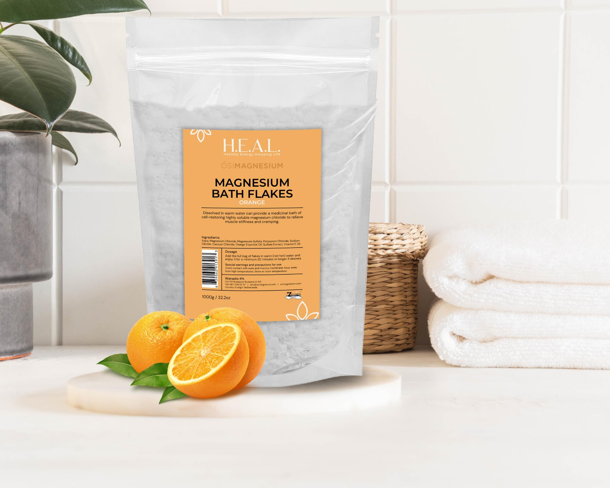 Organic Bath Flakes with Orange Essential Oil - 2.2lbs for Joint & Muscle Relief, Skin Hydration | Relaxing Spa, Stress Relief & Aromatherapy at Home