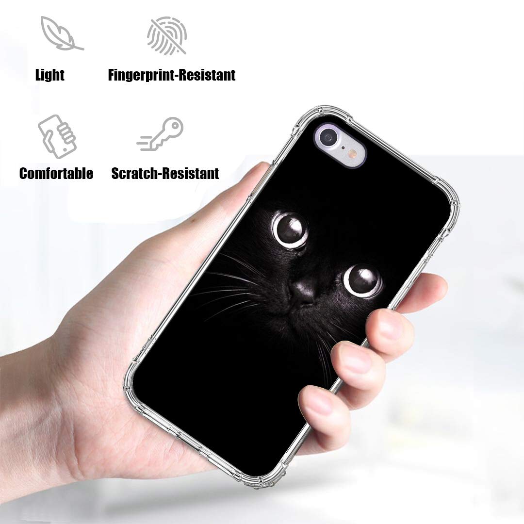 Shockproof Black Cat Style TPU Case for iPhone SE 2022/SE 3rd Gen/SE 2020/iPhone 8/7 - Full Body Protective Cover with Drop Protection & Scratch Resistance | Perfect for Daily Use, Outdoor Activities & Travel