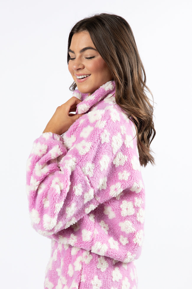 Front Runner Women's Purple Floral Sherpa Quarter Zip Pullover - Cozy Fleece Jacket for Fall & Winter - Perfect for Outdoor Activities, Casual Wear & Layering