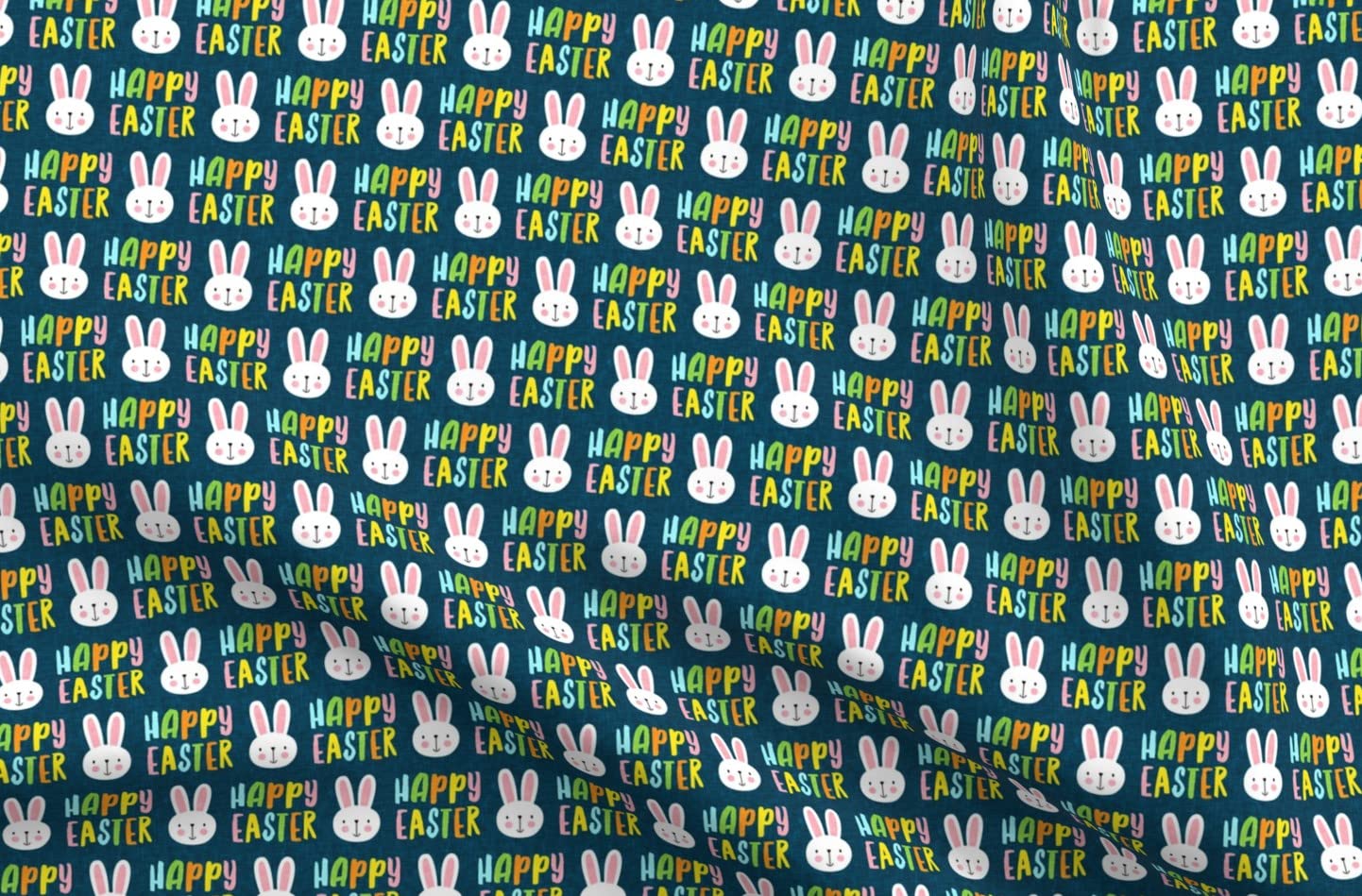 Happy Easter Bunny Multi Blue Rabbit Spring Bunnies Carrot Printed Minky Fabric Fat Quarter - Soft Plush Material for Sewing Baby Blankets, Quilt Backing & DIY Crafts - Perfect for Easter Decorations, Nursery Projects & Seasonal Home Decor