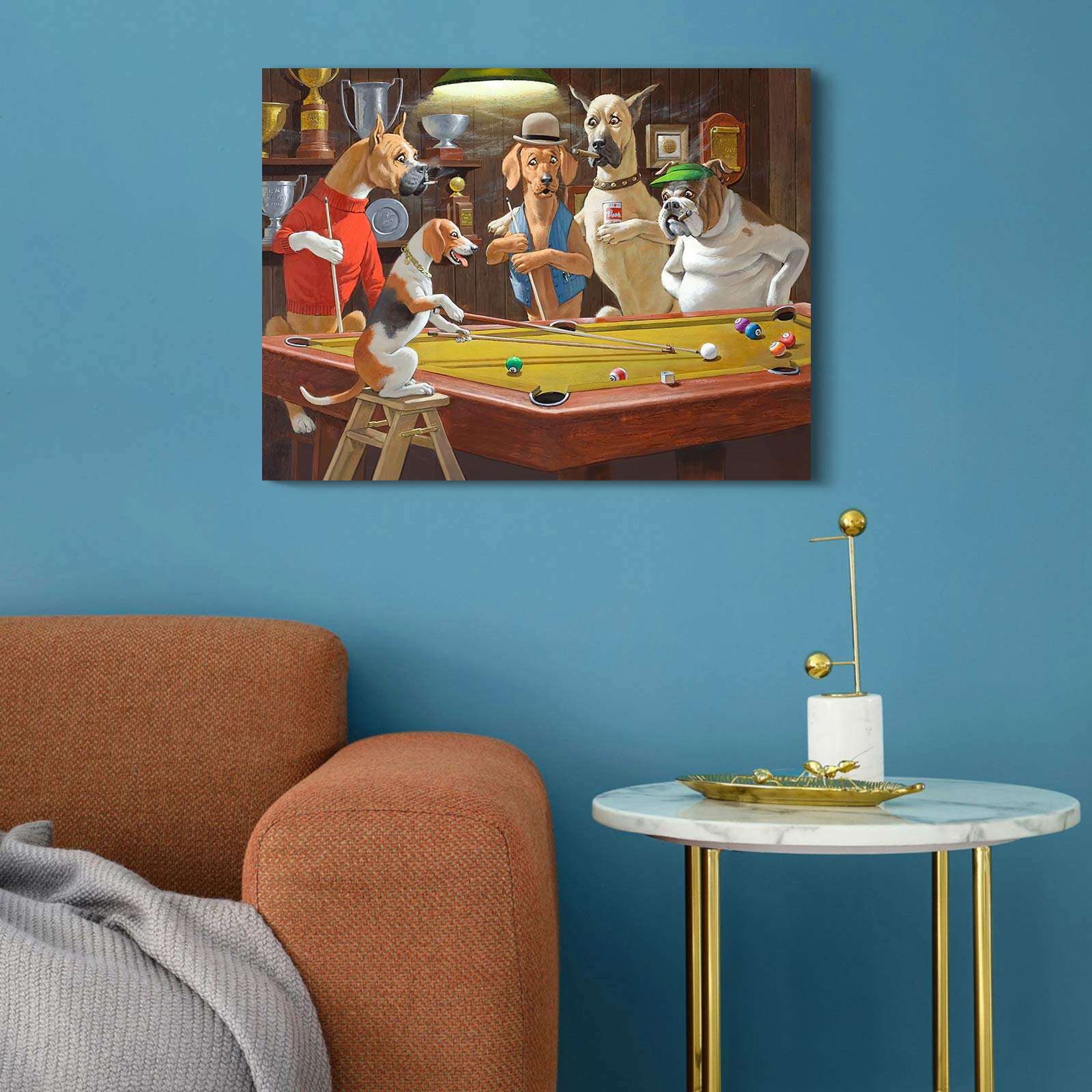 Denozer - Dogs Playing Pool Oil Painting Canvas Print - 40x30 Inches Modern Wall Art for Living Room, Bedroom & Office Decor - Handmade Reproduction Artwork for Home & Gift