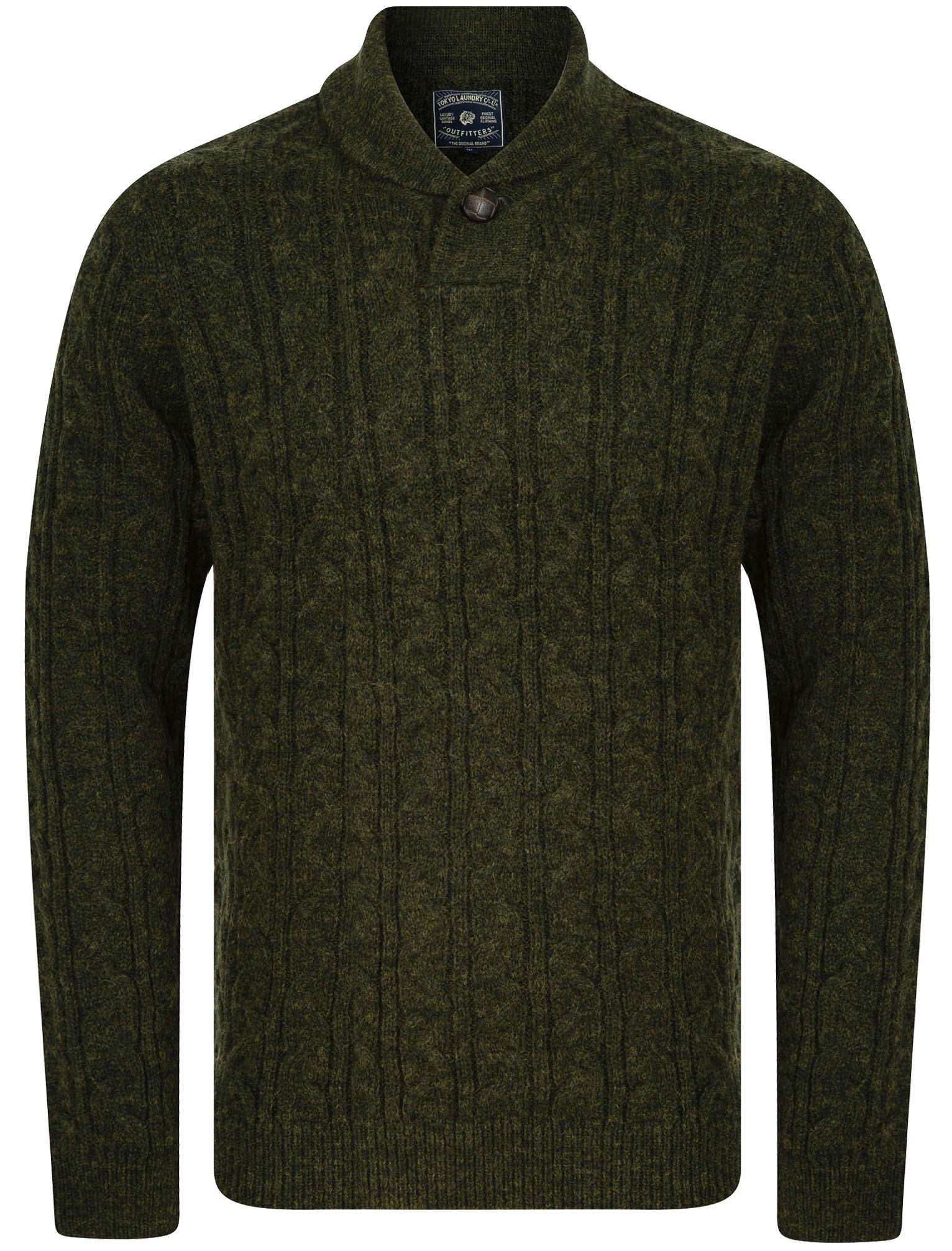 Tokyo Laundry Men's Wool Blend Cable Knit Shawl Neck Sweater - Warm Winter Pullover for Casual Outfits & Holiday Gatherings