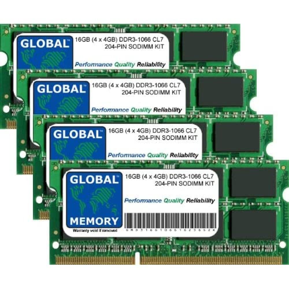 16GB (4x4GB) DDR3 1066MHz PC3-8500 204-PIN SODIMM Laptop RAM Memory Kit - Upgrade for HP, Dell, Lenovo Notebooks - Perfect for Gaming, Multitasking & Performance Boosting