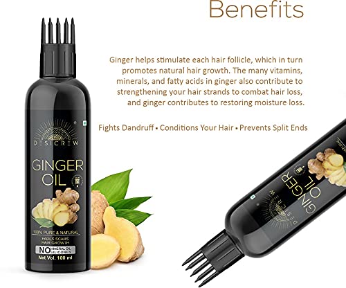 DESICREW Pure Cold Pressed Ginger Hair Oil with Comb Applicator - Natural Anti Hair Loss Treatment for Men & Women - 2 Bottles (200ml Each) - Promotes Hair Growth & Reduces Breakage - Perfect for Daily Scalp Massage & Damaged Hair Care