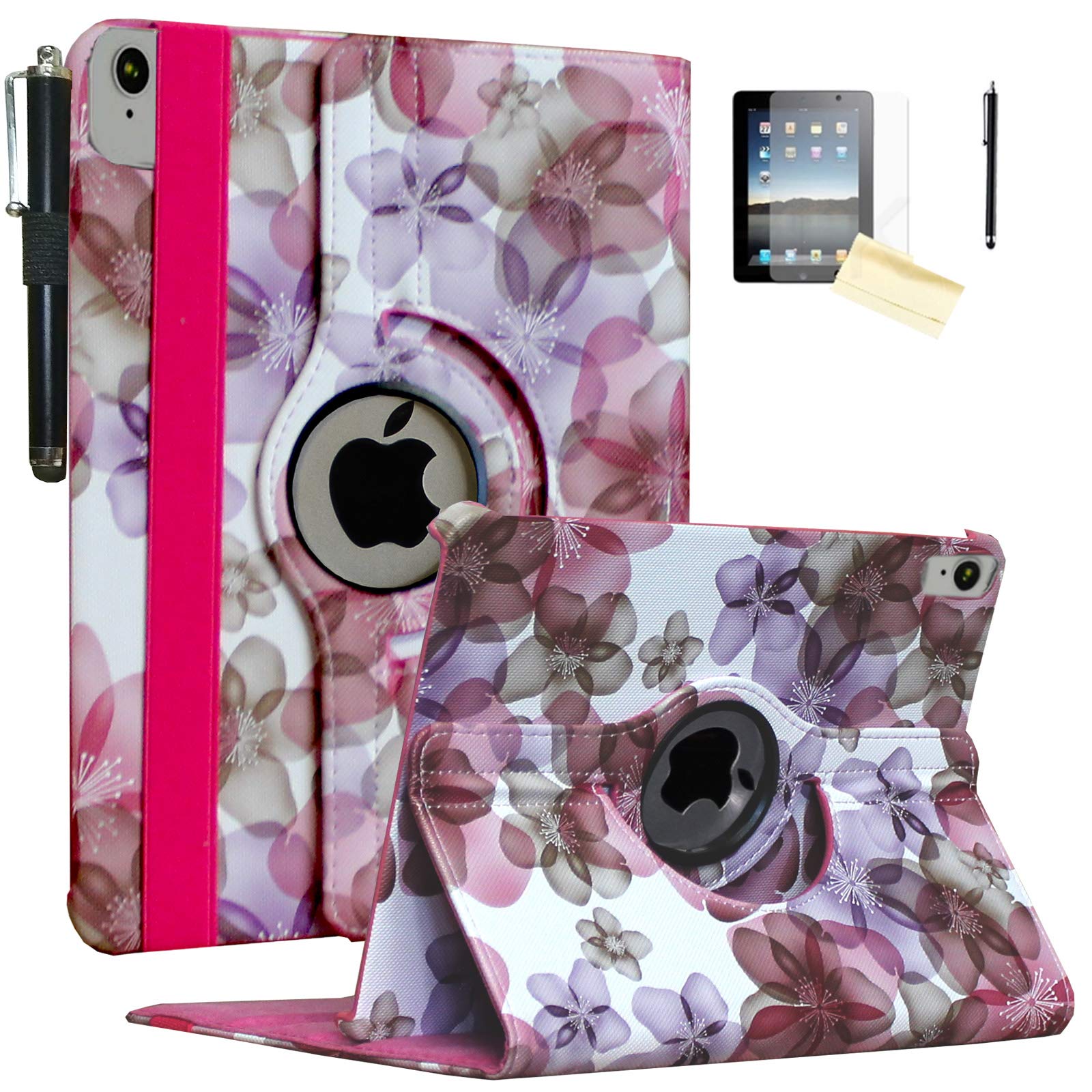 JYtrend Magnetic Auto Wake/Sleep Rotating Stand Case for iPad Air 5th Gen (2022) & 4th Gen (2020) - 10.9 Inch Protective Cover with Smart Stand for iPad Air A2588 A2589 A2591 A2316 A2324 A2072 (Pink Flower) - Perfect for Work, Study & Entertainment