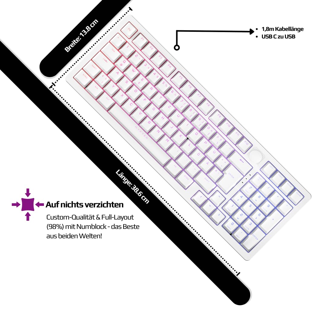 Nyfter Gaming Keyboard - 98% Layout, Gateron Yellow Switches, Hot-Swappable RGB - Perfect for Competitive Gamers