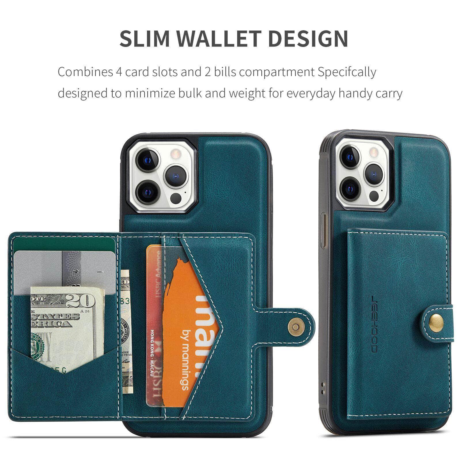 Premium iPhone 13 Leather Back Case with Card Holder - Slim Wallet Phone Cover for Daily Use, Travel & Business (Black)