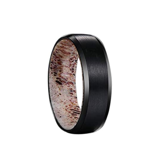 Black Deer Antler Wedding Rings for Men – Rustic Tungsten Band with Beveled Edges, 8mm Durable Comfort Fit, Nature-Inspired Anniversary Gift – Perfect for Outdoor Weddings, Honeymoons & Romantic Getaways