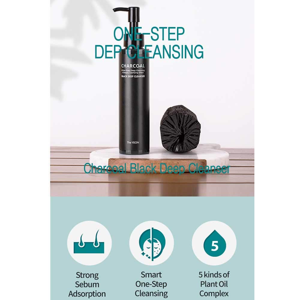 TheYEON Charcoal Black Deep Cleansing Foam 150ml (5.1 fl.oz) - Oil to Foam Face Wash for Blackhead Removal, Makeup Cleanser & Pore Refining | Korean Skincare for Oily & Combination Skin | Daily Deep Cleanse for Clear, Smooth Complexion