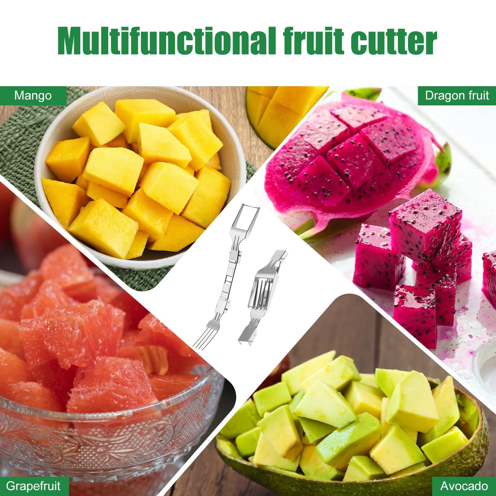 2-in-1 Stainless Steel Watermelon Cutter & Slicer - Portable Foldable Dual Head Fruit Fork & Knife for Kitchen, Picnics & Outdoor BBQ Parties