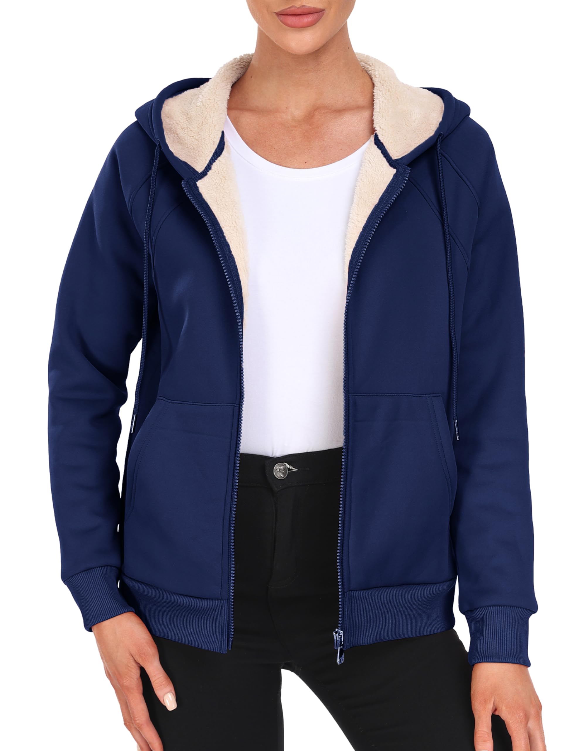 MoFiz Women's Fleece Zip Up Hoodie - Warm Sherpa Lined Winter Sweatshirt with Pockets | Cozy Casual Outerwear for Women | Perfect for Cold Weather, Outdoor Activities & Lounge Wear