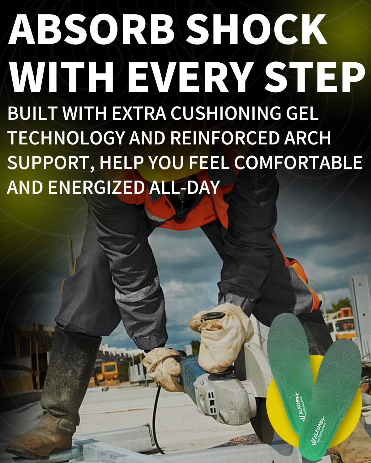 Heavy Duty Plantar Fasciitis Insoles - 210+ lbs Support Orthotic Inserts for Big & Tall Men & Women - Arch Support for Flat Feet, Heel Pain Relief - Gel Work Boot Insoles (Green) - Perfect for Standing All Day, Construction Workers & Athletes
