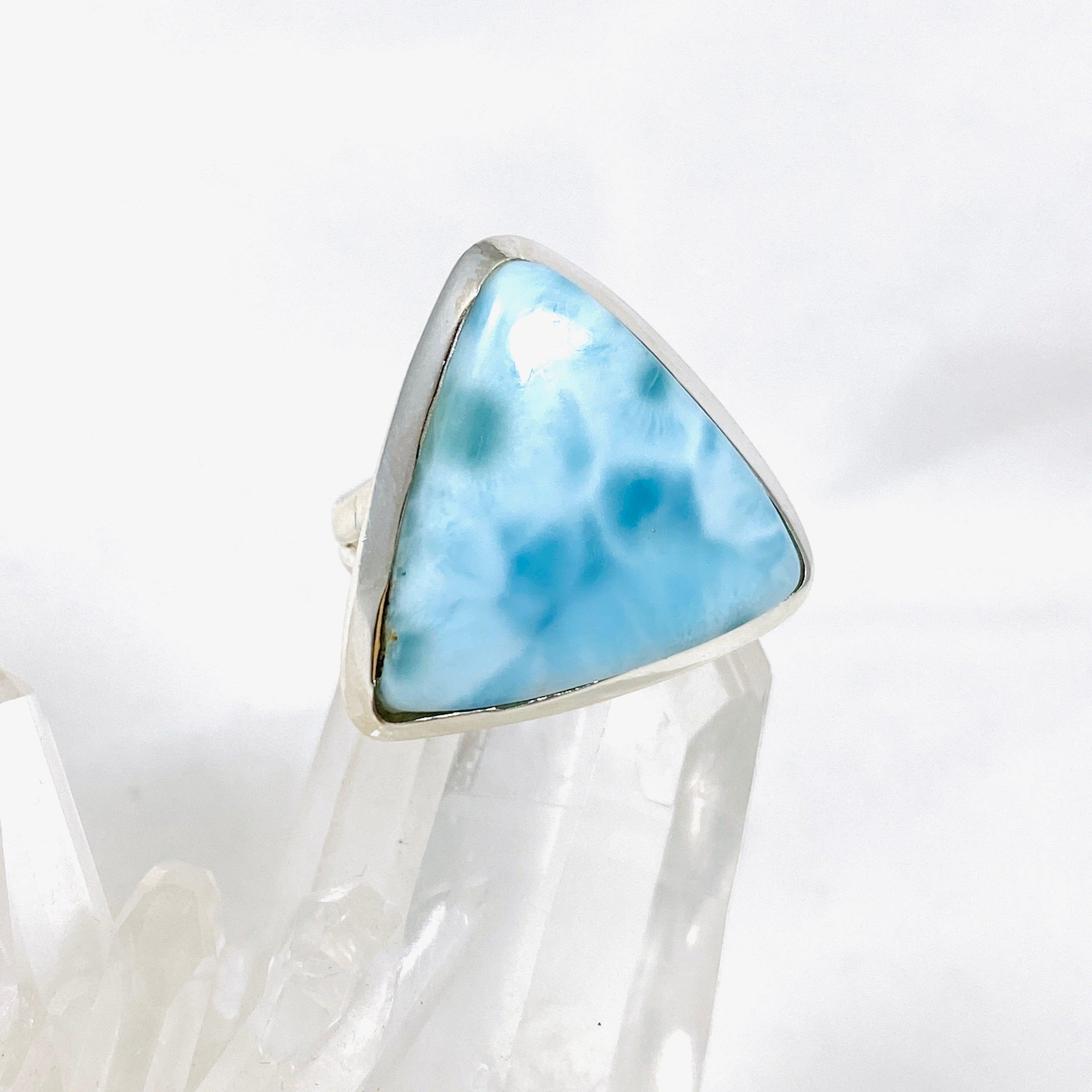 Larimar Triangular Ring Size 6 KRGJ3097 - Handmade Sterling Silver Jewelry for Women, Perfect for Gifts, Weddings & Everyday Wear