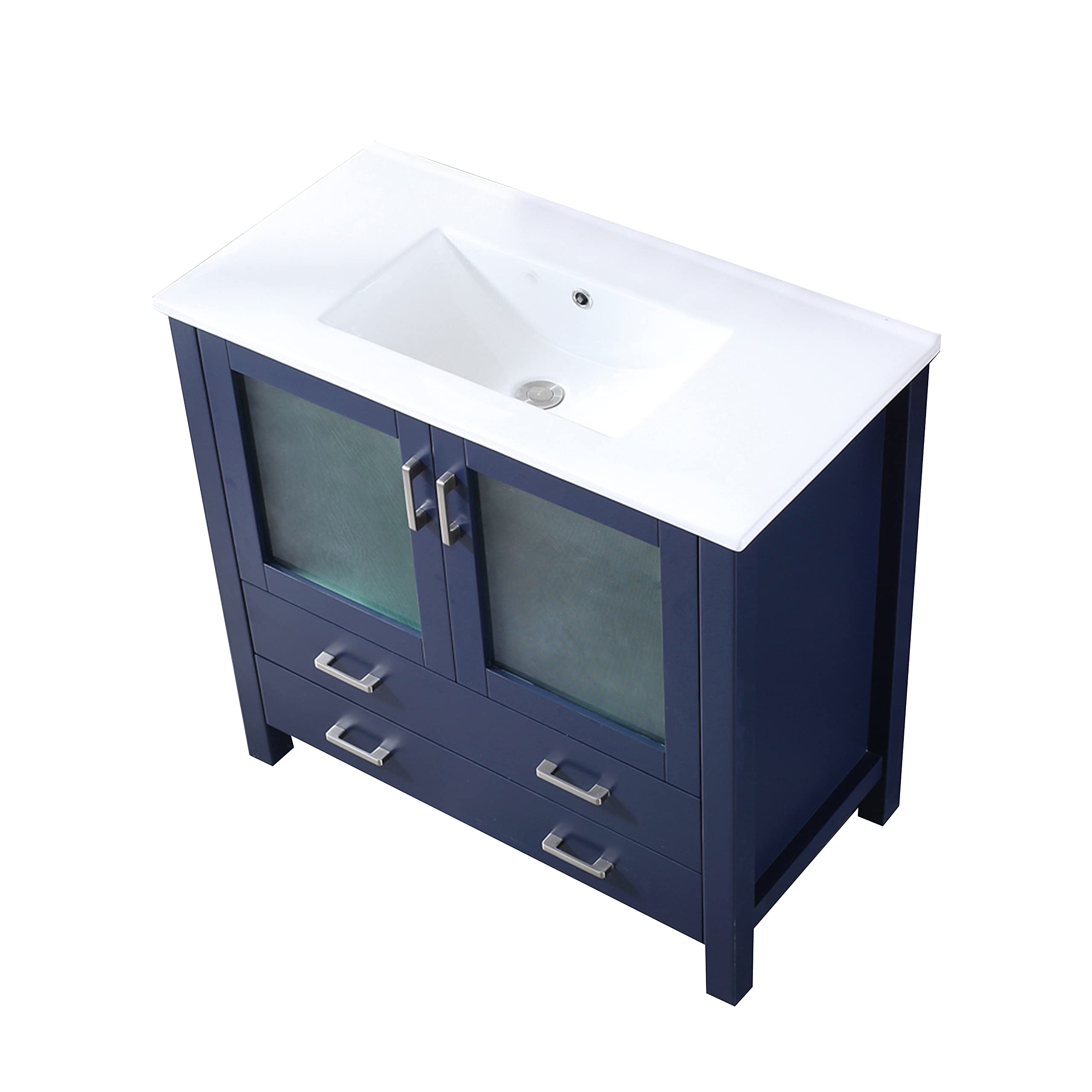 36 Inch Navy Blue Bathroom Vanity with White Ceramic Top - 18.25 Inch Depth, Modern Storage Cabinet for Small Bathrooms, Powder Rooms & Master Baths