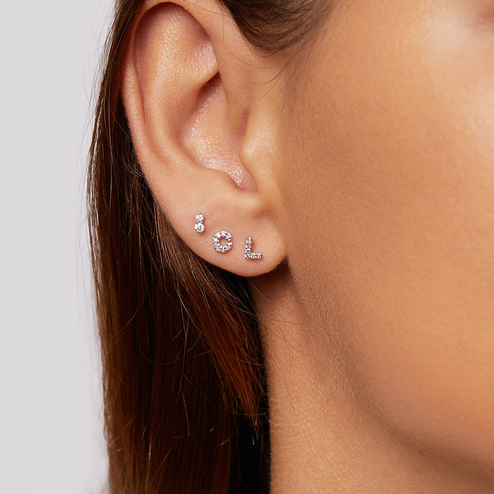 Diamond Letter C Single Stud Earring in Sterling Silver - Perfect for Birthdays, Gifts & Everyday Elegance